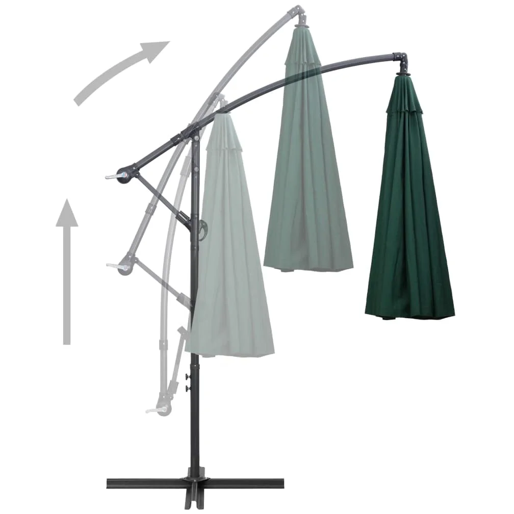 Sombrilla de Jardín con Mecanismo de Manivela y Base Cruzada, 16 Varillas y Poste de Aluminio para Protección UV y Espacio Extra Grande, Tela de Poliéster Fácil de Limpiar