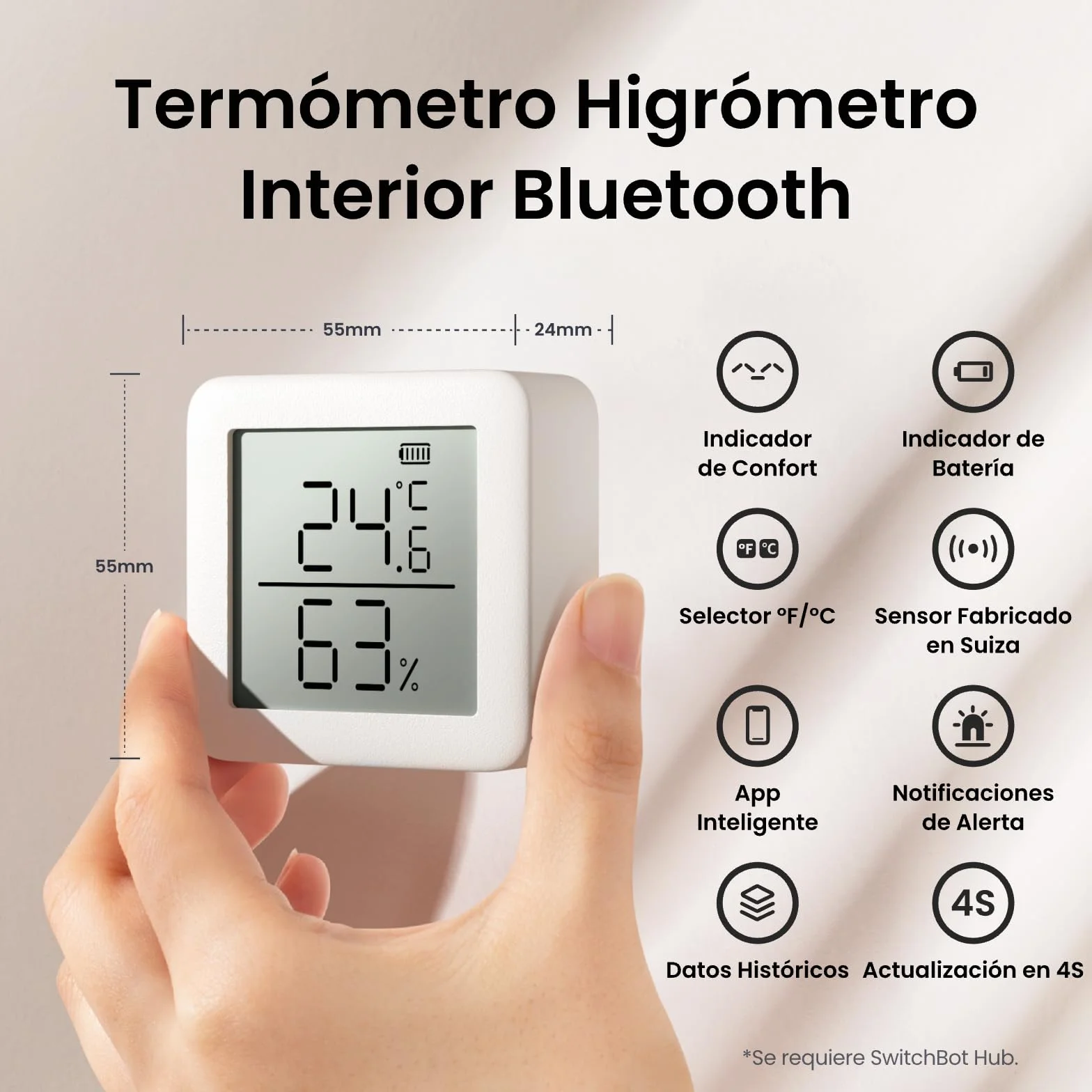 SwitchBot Termómetro Higrómetro Interior, Termómetro Exterior Bluetooth Medidor de Humedad con APP, Sensor de Punto de Rocío/VPD/Humedad Absoluta