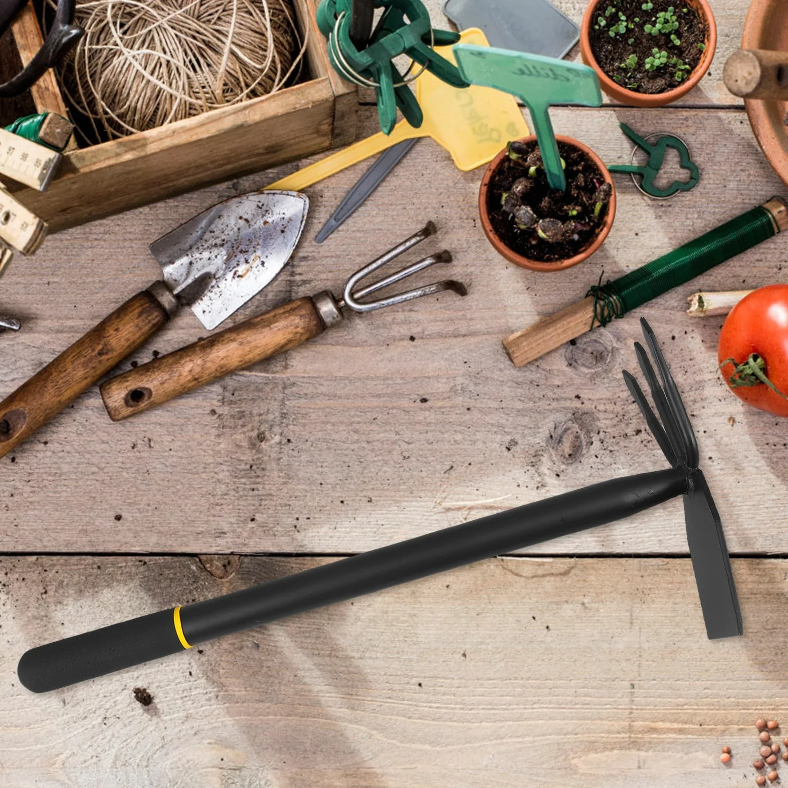 Yardwe Azada de Acero Manganeso Resistente y Antióxido para Jardinería, Herramienta para Desherbar y Plantar Mango Largo, Adecuado para Huertos y Cultivo en Exteriores