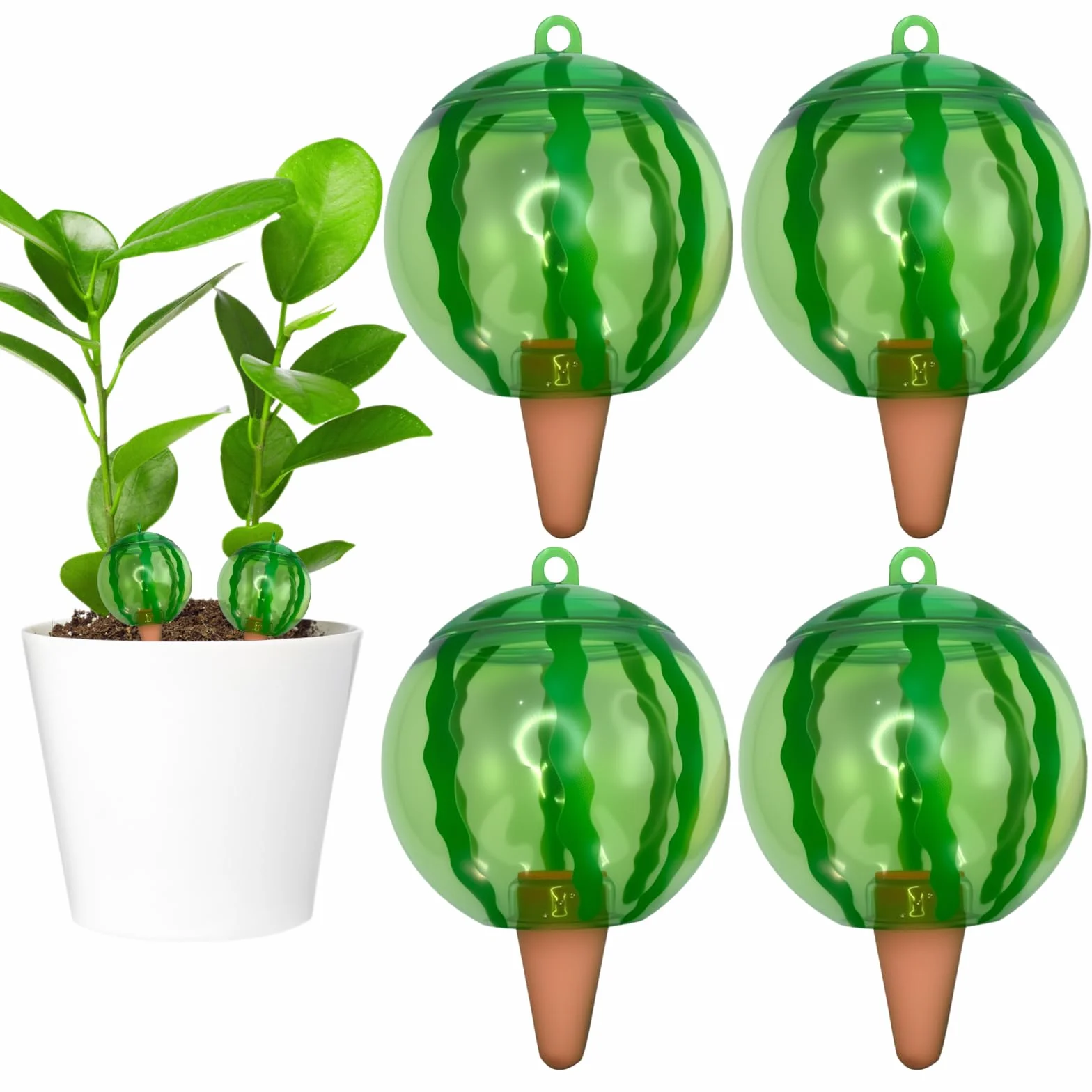 4 Pieza Riego automatico macetas, Regar Plantas Vacaciones, Diseño con Forma de sandíao, Bola de riego para Plantas Apta para Varias macetas (1Pieza x 500 ml)