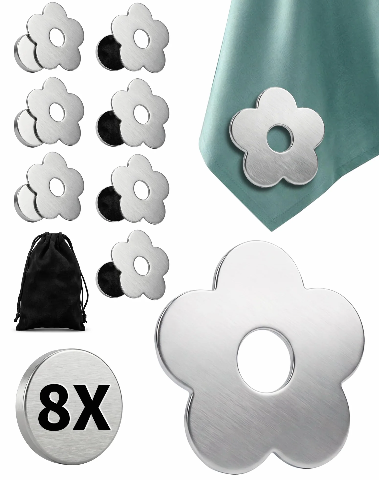 LAOYE 8X Pinzas Sujeta Manteles de Mesa Exterior Pesas Manteles de Acero Inoxidable Extra Pesadas Clip magnético manteles Mesa (Flor)