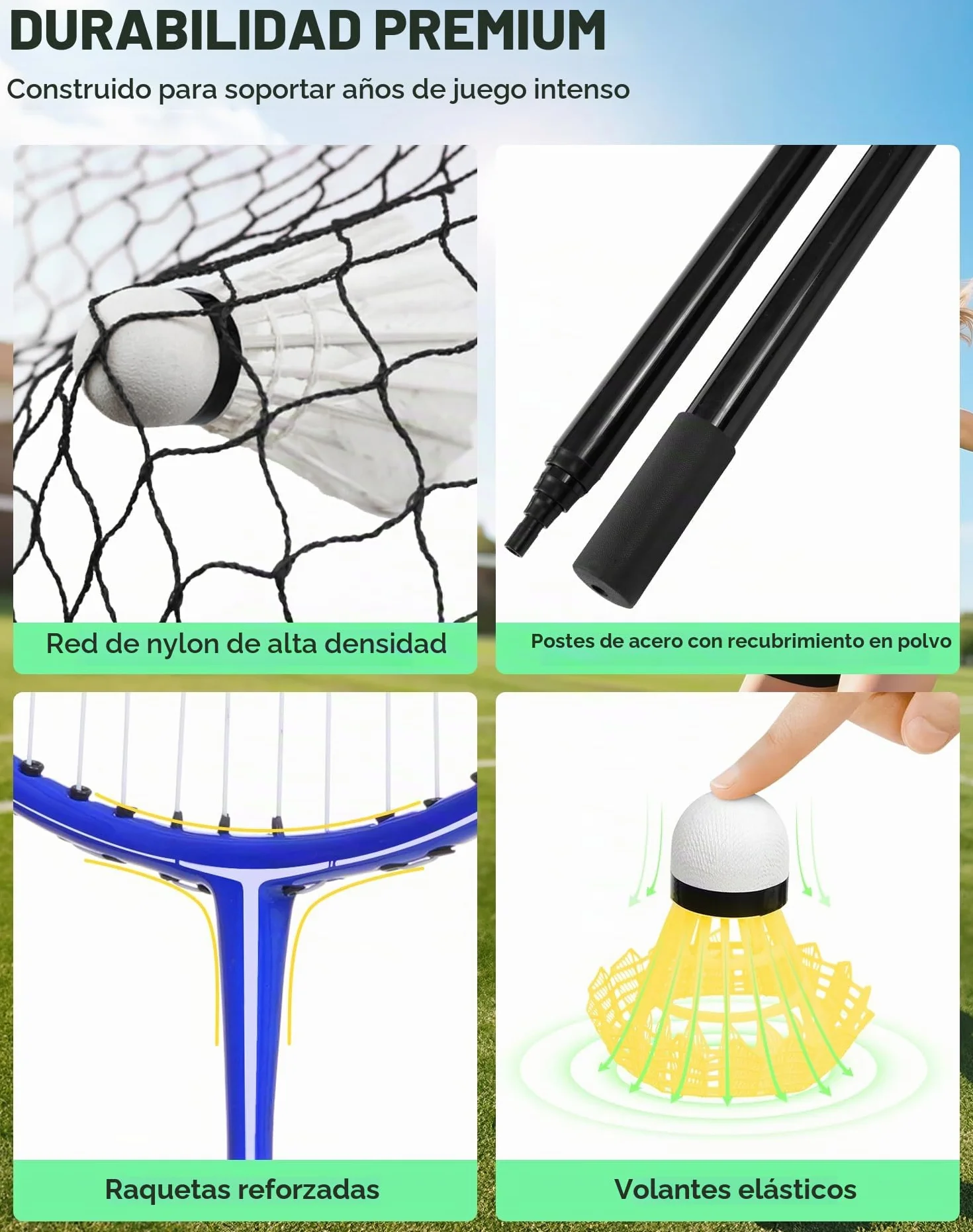 BAGAIL Conjunto de Red de Bádminton Portátil con 4 Raquetas y 4 Volantes