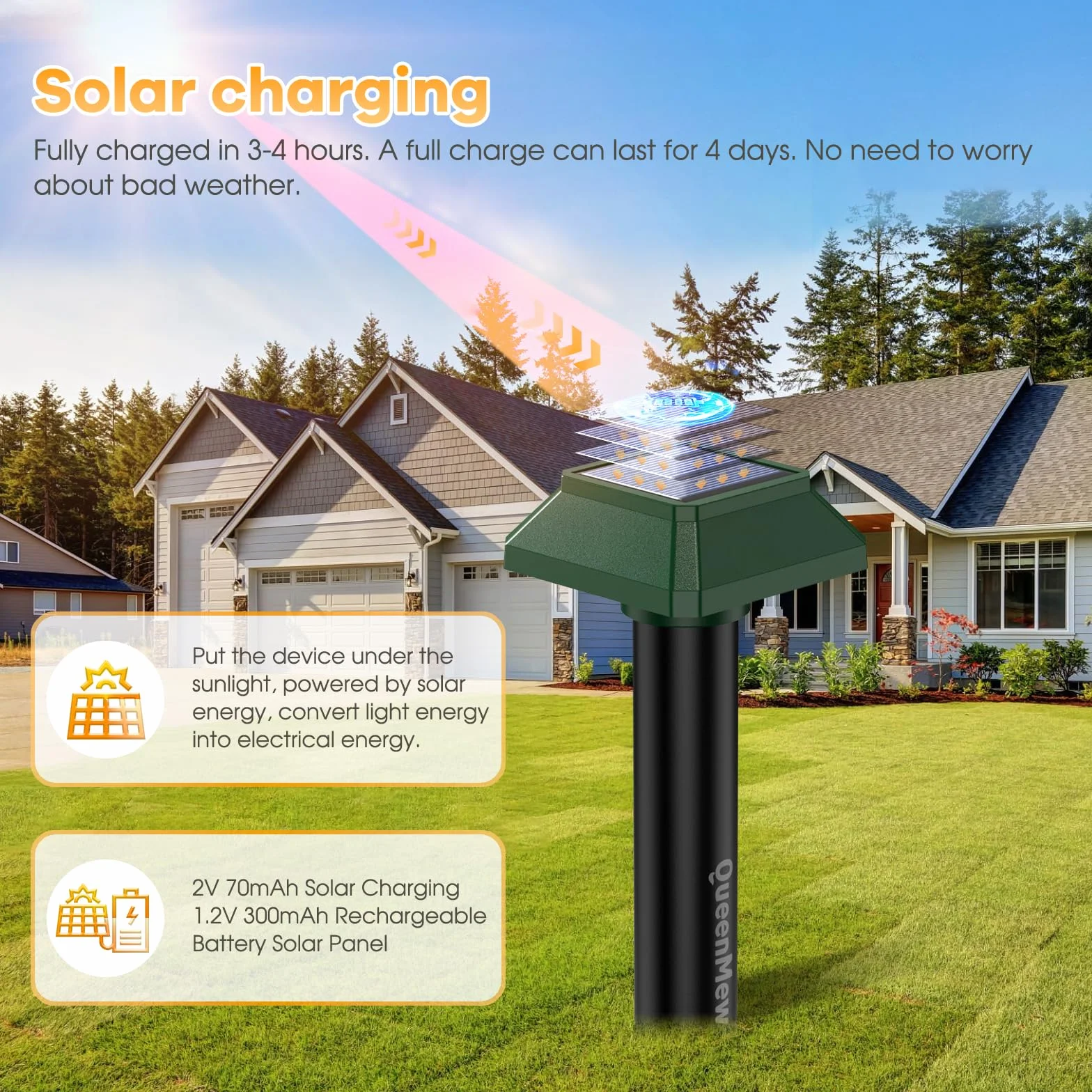 Ahuyentador de Topos Solar 4 Piezas, Ahuyentador de Jabalies para Jardín de Patio, 700 M² Impermeable Exterior Repelente Salamanquesas Serpientes para Rata Conejo Ardilla Mapache Serpiente
