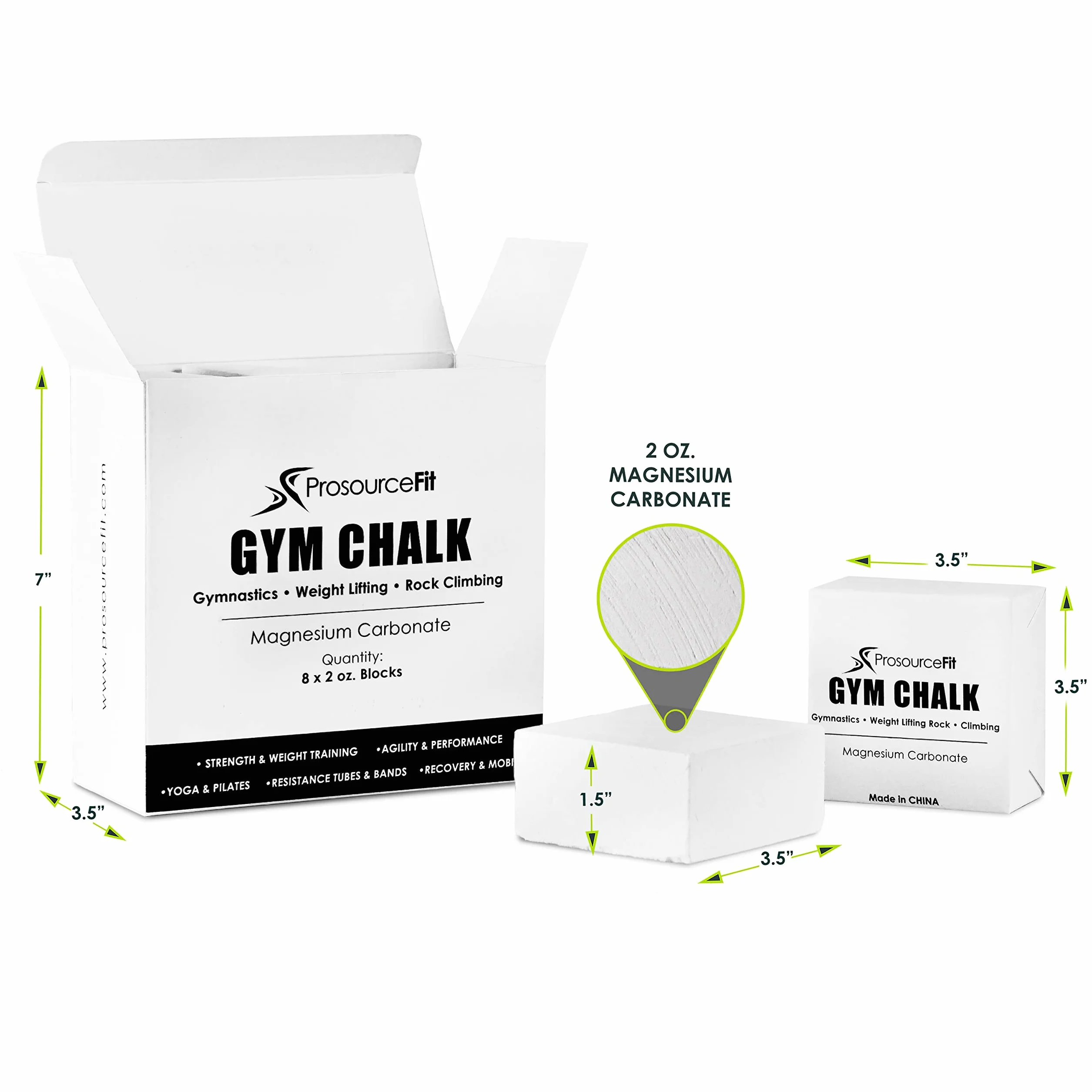 ProsourceFit Gym Chalk Magnesium Carbonate 1lb 8 Blocks for Weightlifting Gymnastics Rock Climbing