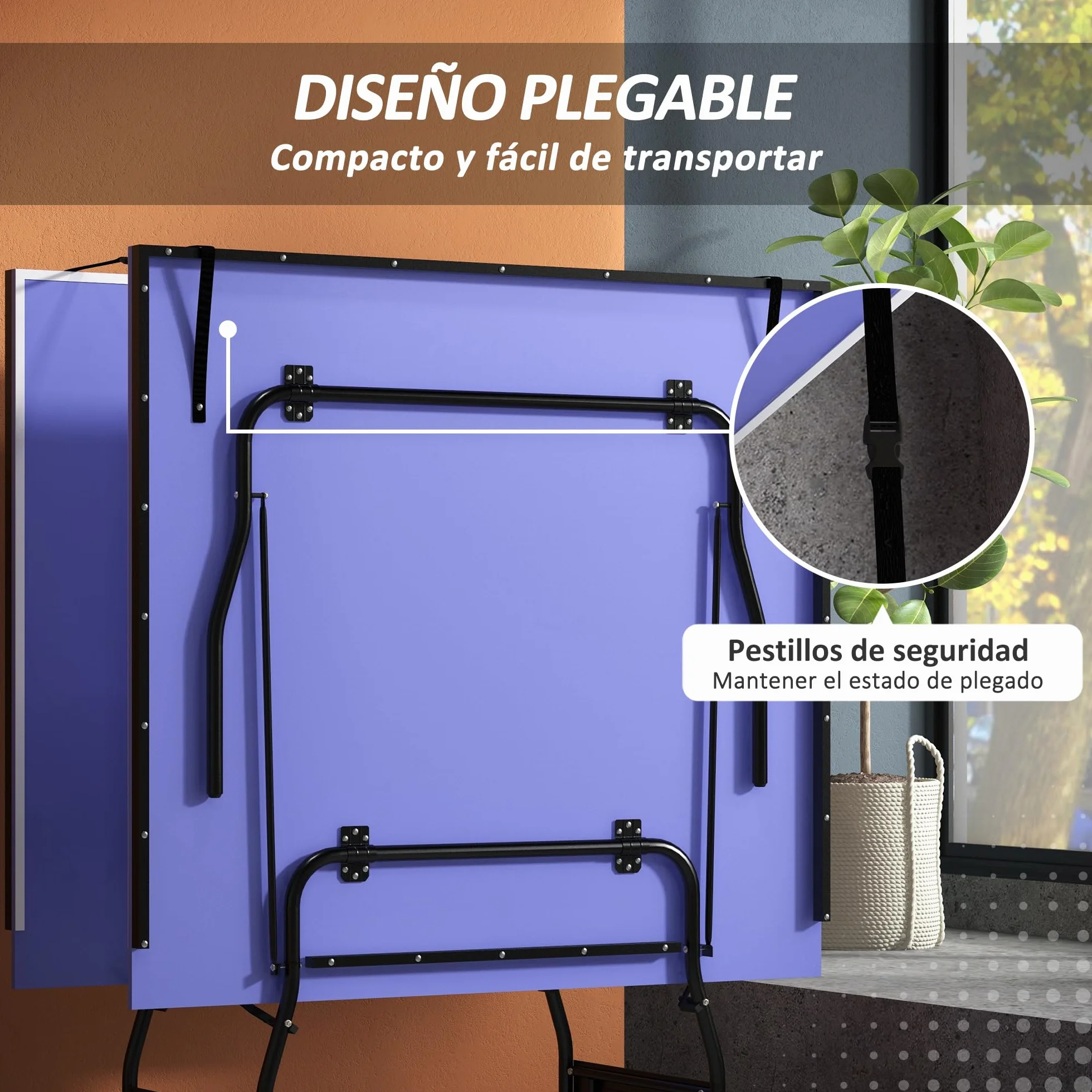 SPORTNOW Mesa de Ping-Pong Plegable Tamaño Estándar con 4 Ruedas, Red, 2 Paletas y 3 Pelotas 274x152,5x76 cm Azul