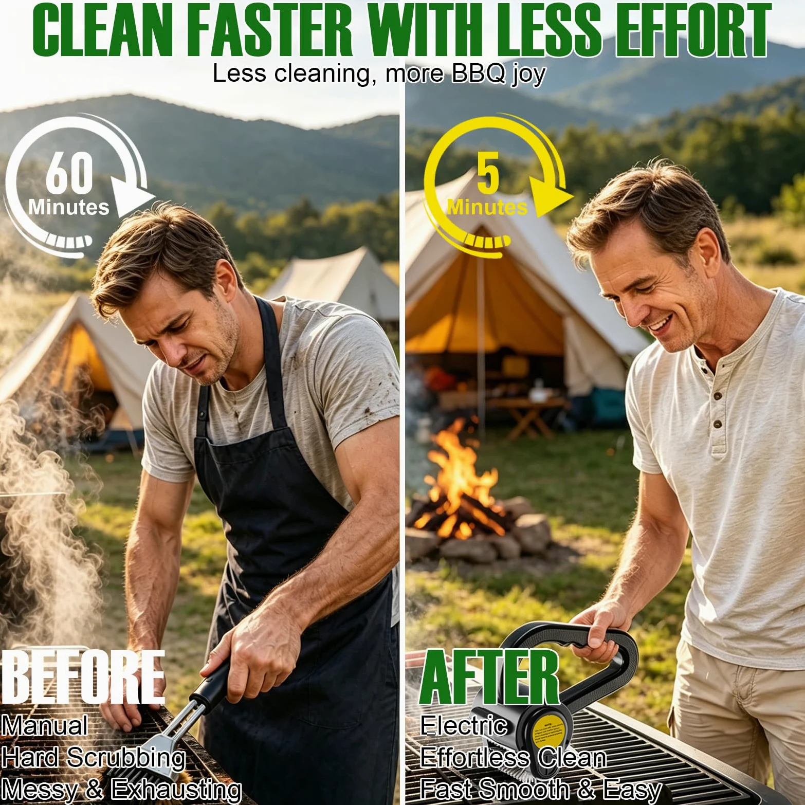 Cepillo eléctrico para parrilla al aire libre, limpiador de parrilla recargable de 4400 mAh con luz LED/pantalla, cepillo de limpieza inalámbrico de 150 minutos de tiempo de funcionamiento para