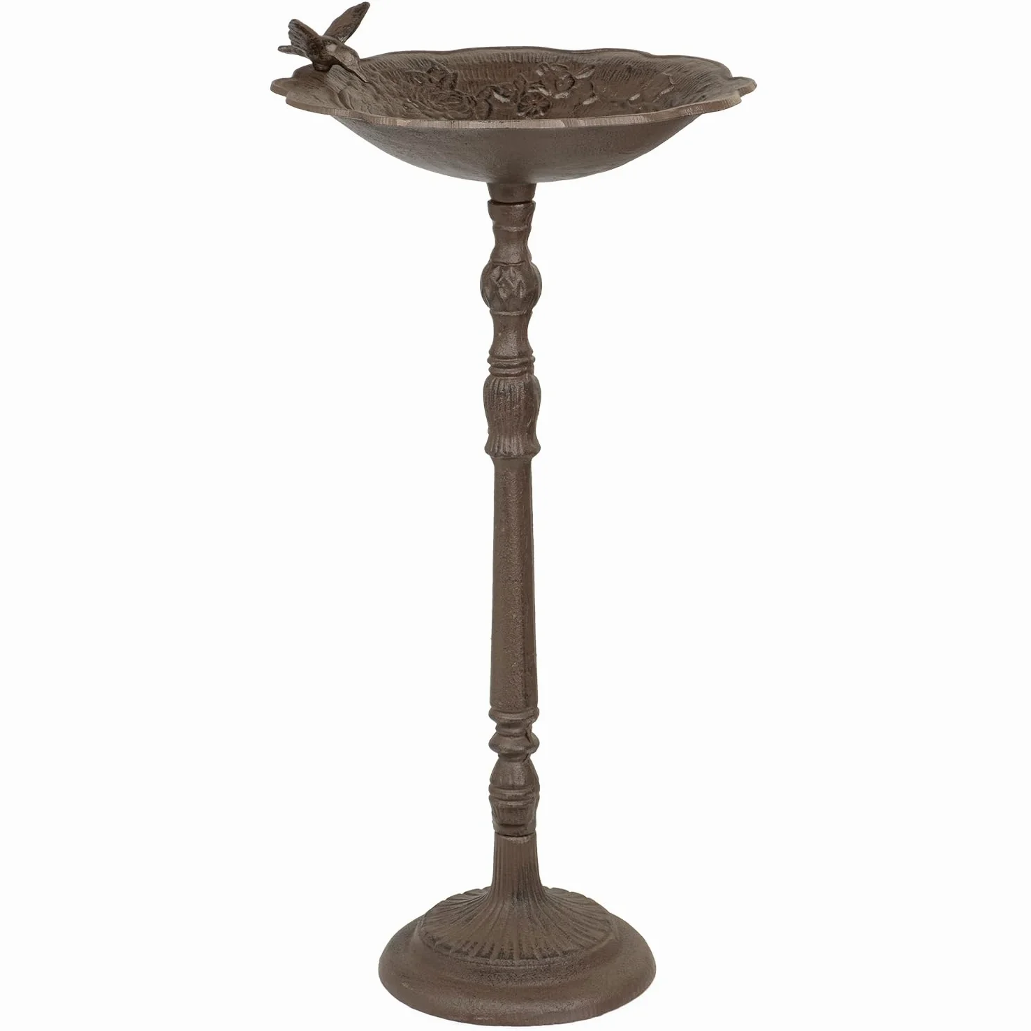 Moritz Bebedero para pájaros de hierro fundido con soporte, diseño antiguo, 72 cm de alto, color marrón