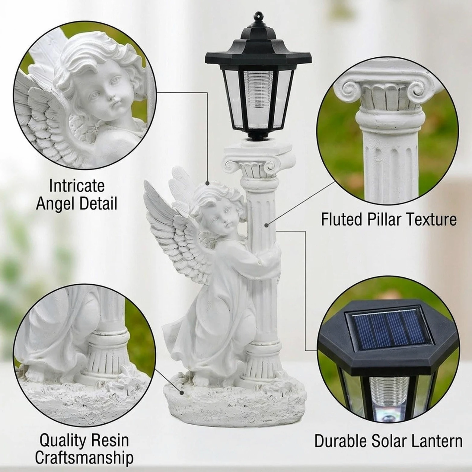Fenteer Estatua con Pilar Romano Y Linterna Regalos para Mujeres Y Mamás. Escultura de Resina para Decoración de Exteriores, Izquierda