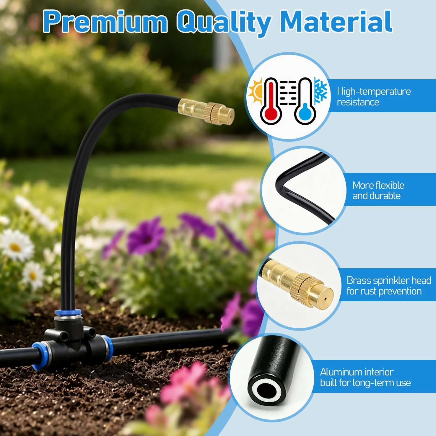 Kit de sistema de riego por goteo ajustable de 360°, sistema de riego de jardín de 50 pies con 15 boquillas de cobre, aspersor automático para patio, jardín, césped, cama elevada, invernadero y