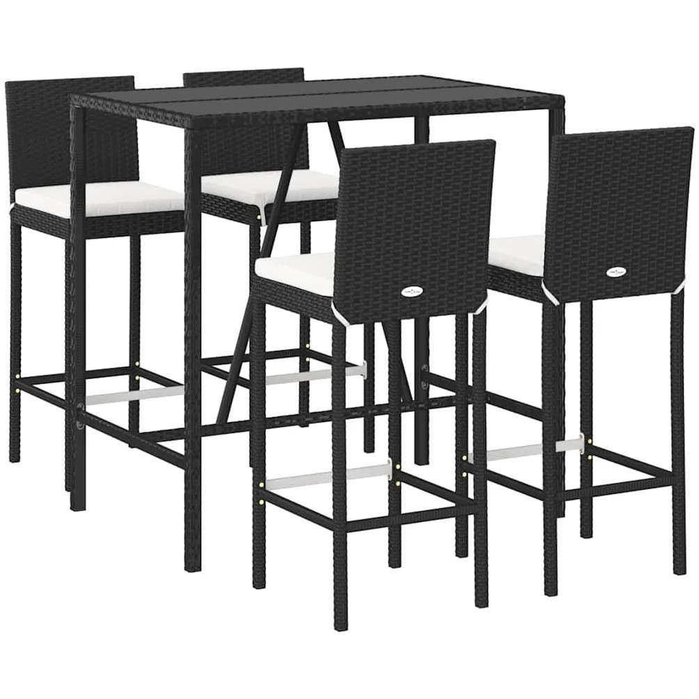 vidaXL Mesa y taburetes Altos jardín 5 pzas y Cojines ratán PE Negro, Mesa y taburetes Altos jardín, Mesa y sillas de Bar, Mesa y taburetes Altos