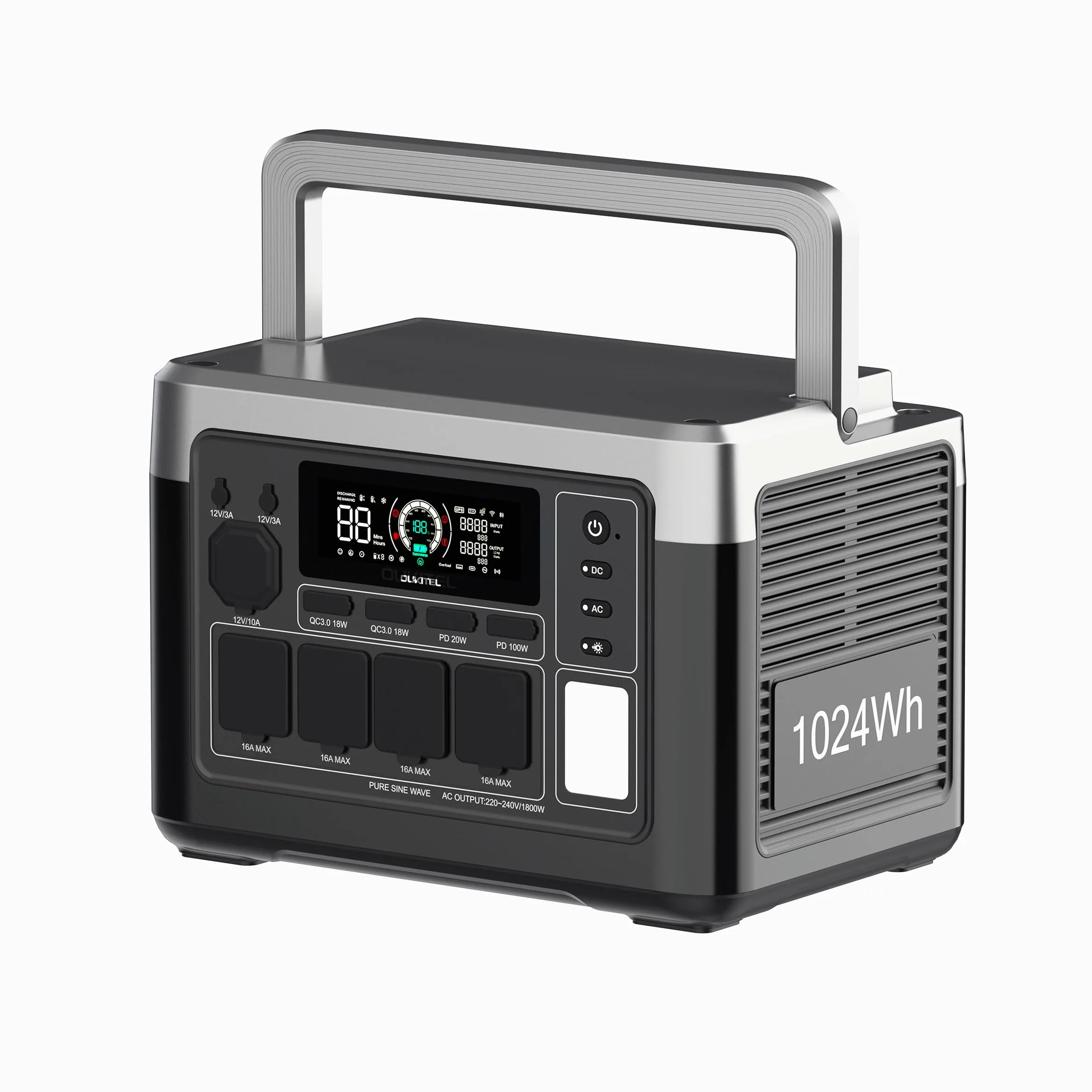 OUKITEL P1000PLUS Estación de Energía Portátil 1800W(Máxima 3600W), Generador Solar con Batería LiFePO4 1024Wh, Carga Rápida de 1200 W, con Control Mediante APP
