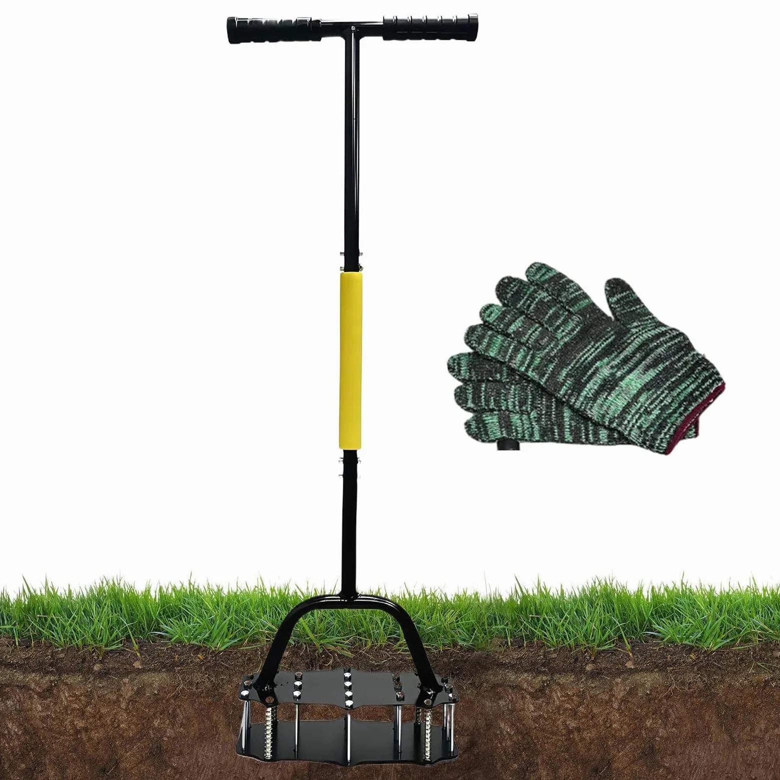 Aireador de césped Aireador Manual / Esponjador | Aireador con de resorte para prados de jardín con diecisiete púas de acero para Mantenimiento del Césped y Jardinería,