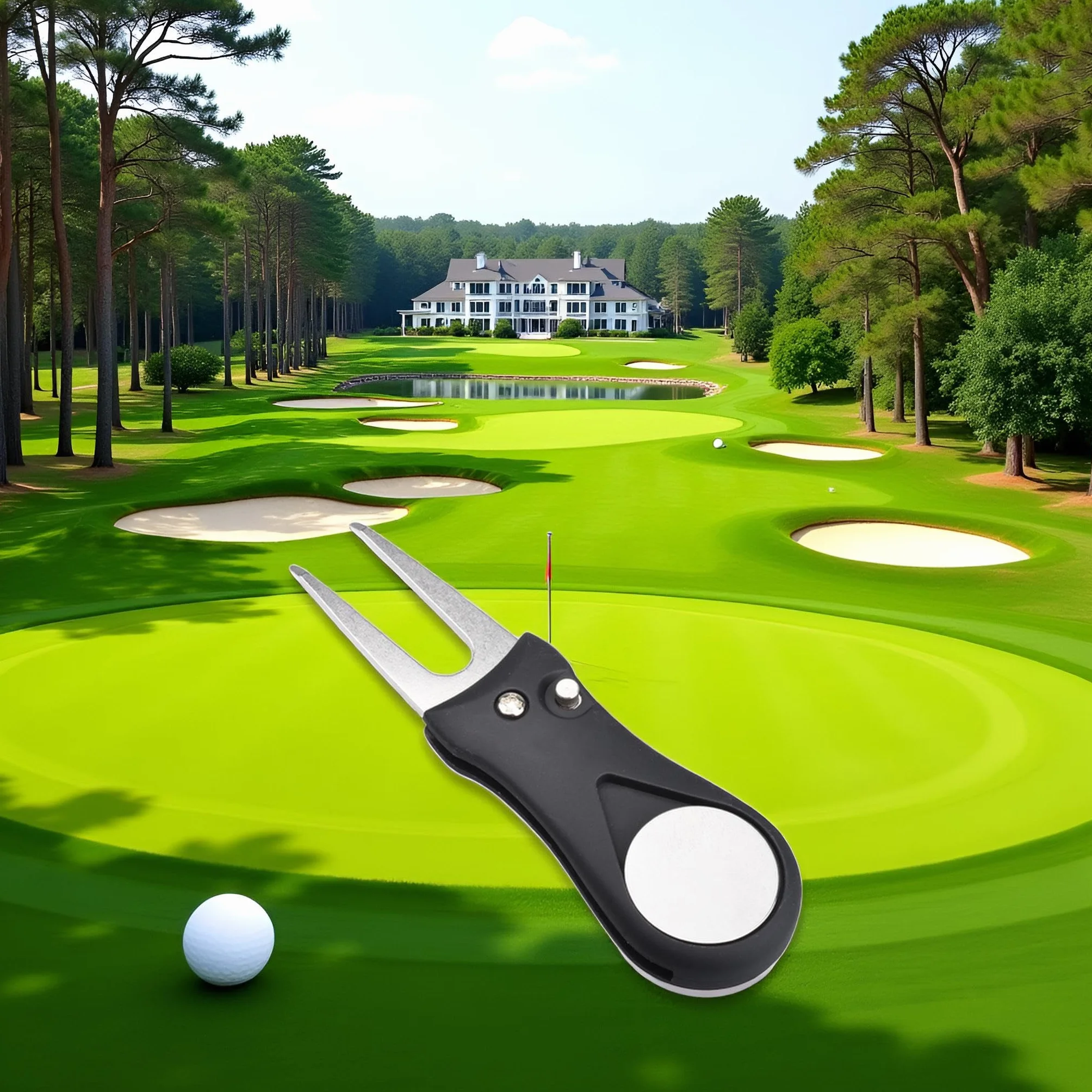Herramienta de reparación de golf de acero inoxidable plegable con marcador de pelota desmontable