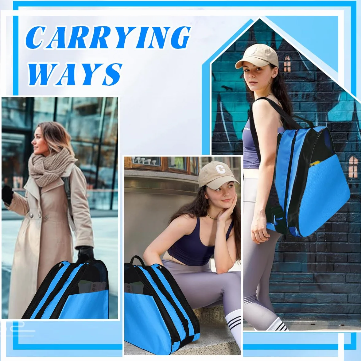 Bolsa para Patines En Linea con Casco y Protecciones, 3 Compartimentos, Correa Ajustable