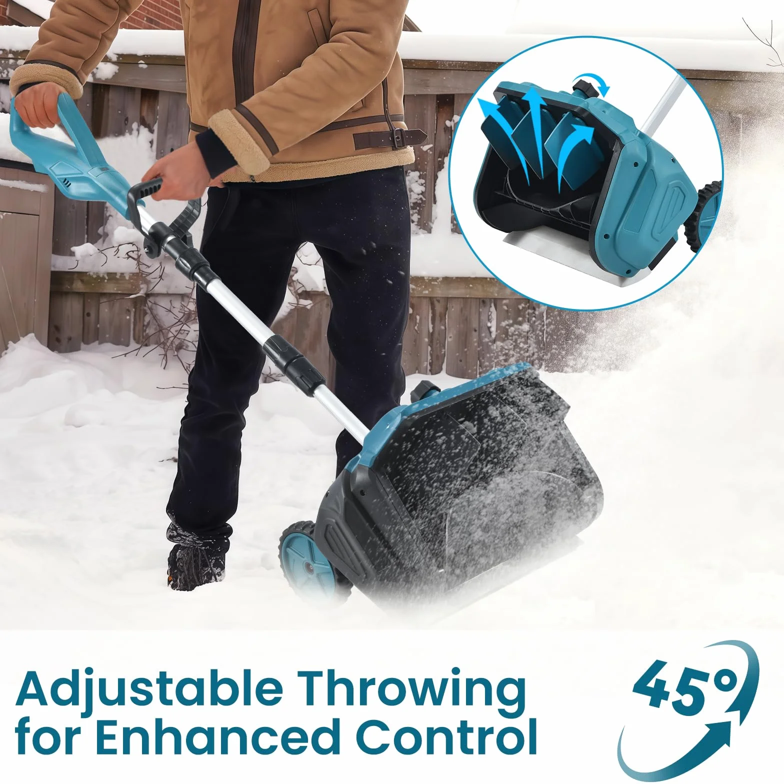 Soplador de nieve eléctrico con 2 baterías, distancia de expulsión 6 m, 3 direcciones de salida, quitanieves plegable con varilla telescópica, quitanieves inalámbrico para jardín patio de carretera (2