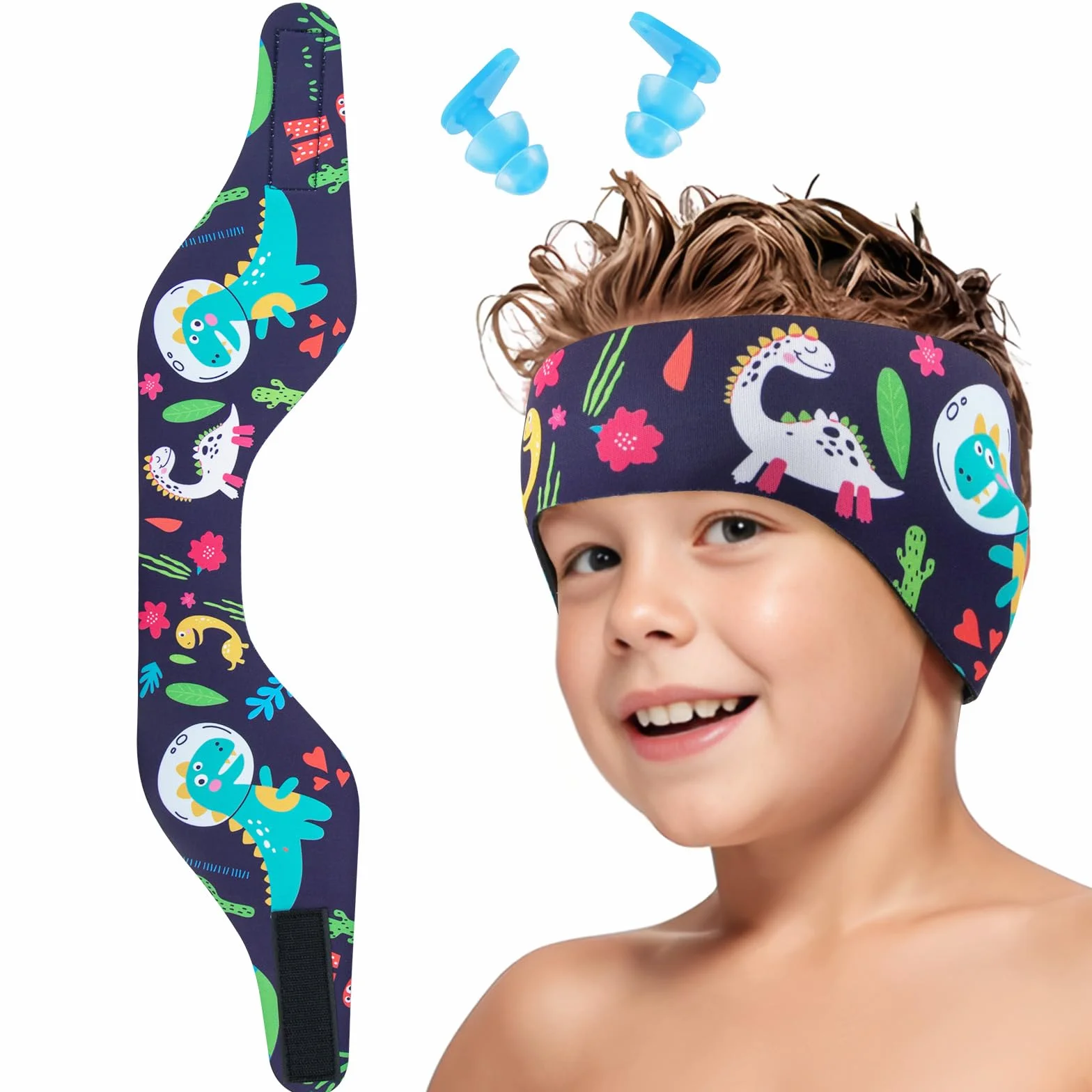 Banda de Natación para Niños con Protección Auditiva, Cinta Elástica para Deportes Acuáticos (Rosa, M)
