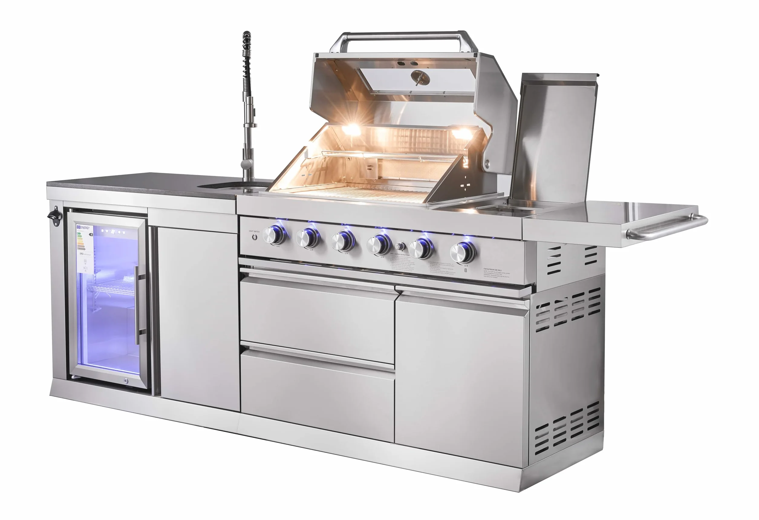 GORILLER® SG213 – Cocina para exteriores en acero inoxidable/plata, incluye asador y cubierta para la lluvia