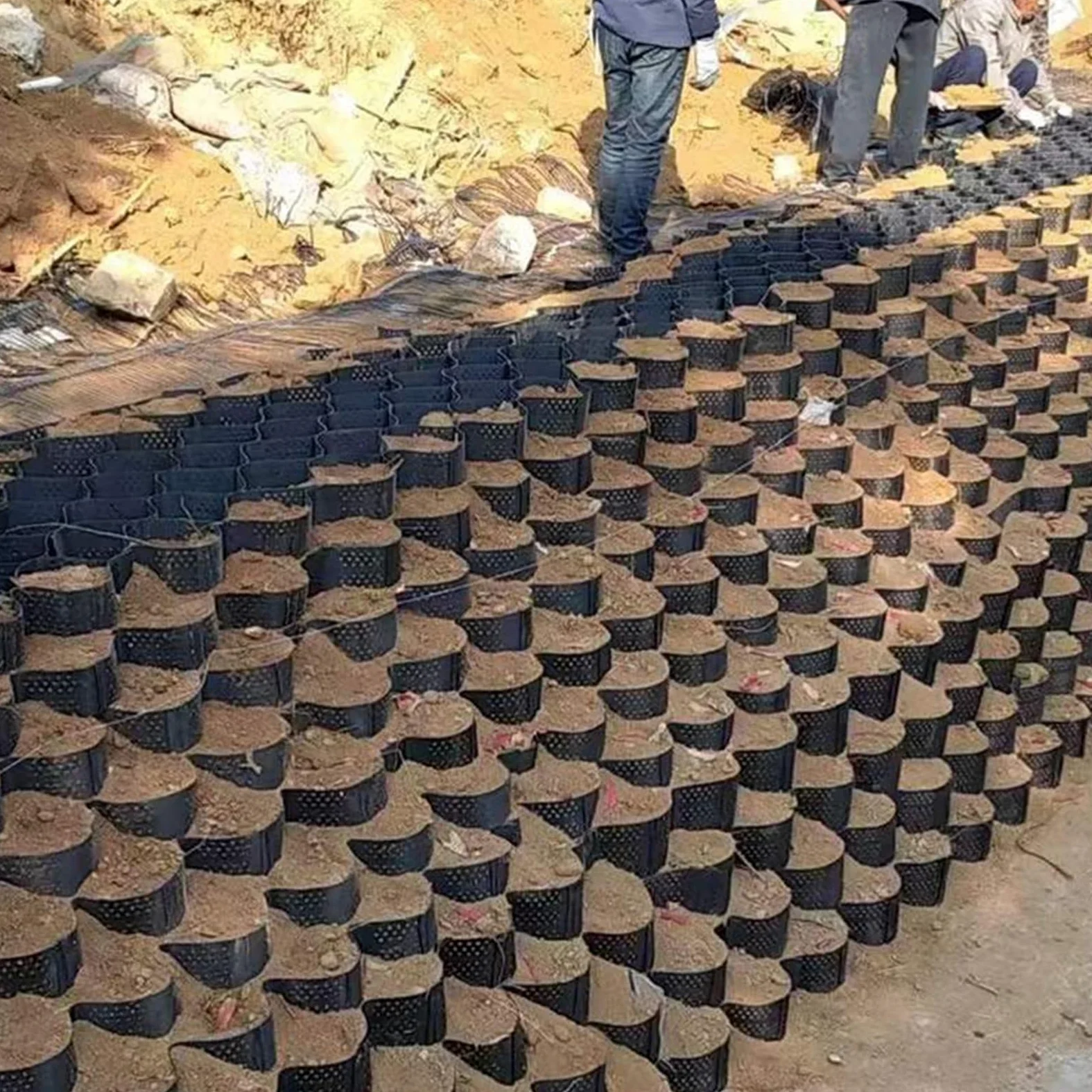 Resistente para muros de contención, rejilla de estabilización del suelo para grava y bloque, malla estabilizadora de suelo, celda de jardín para pendientes y control de erosión