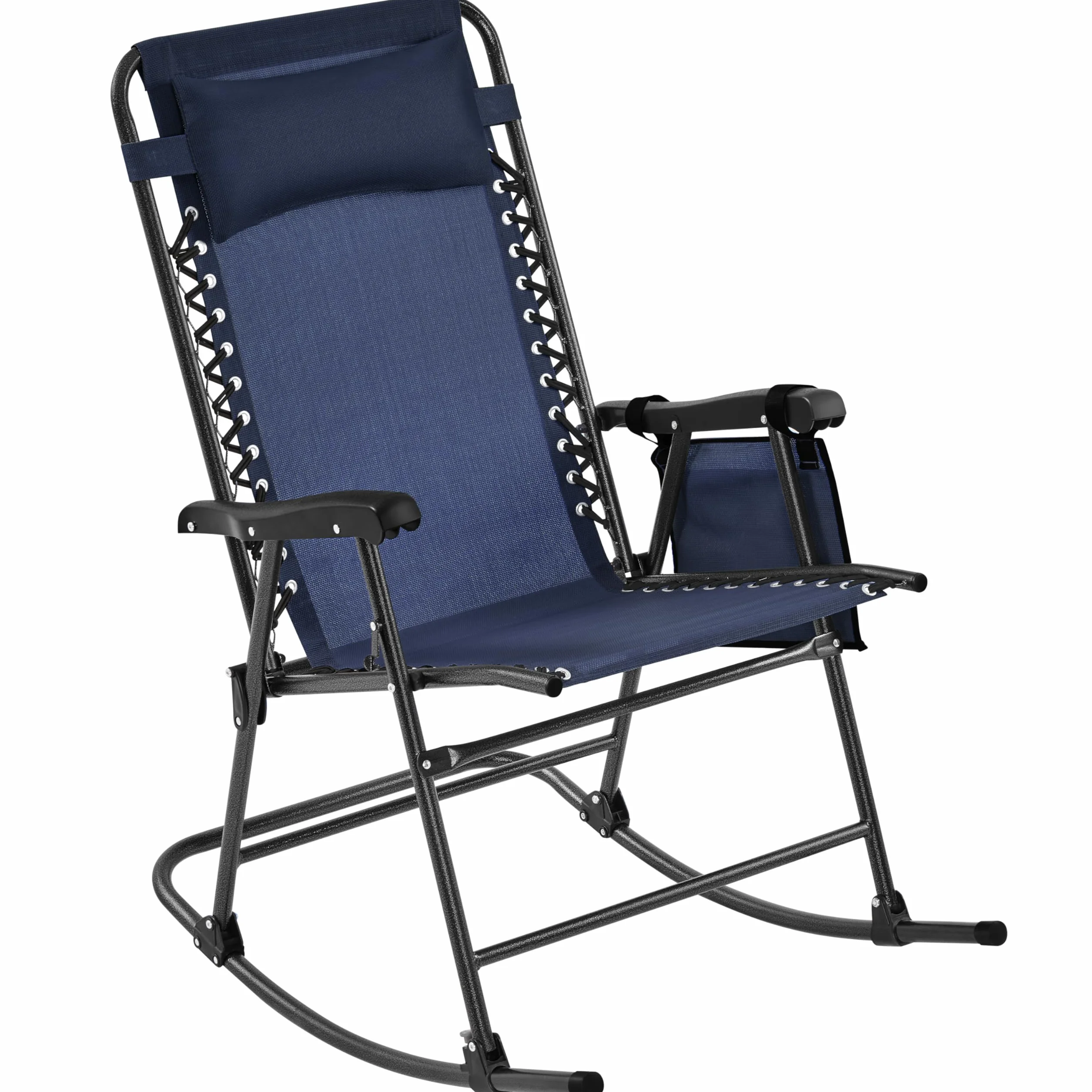 Yaheetech Mecedora Balancín Plegable Carga 120KG con Reposabrazos y Apoyo para Cabeza 102x65,5x103 cm para Exterior Acampar Porche Balcón (Azul Marino)