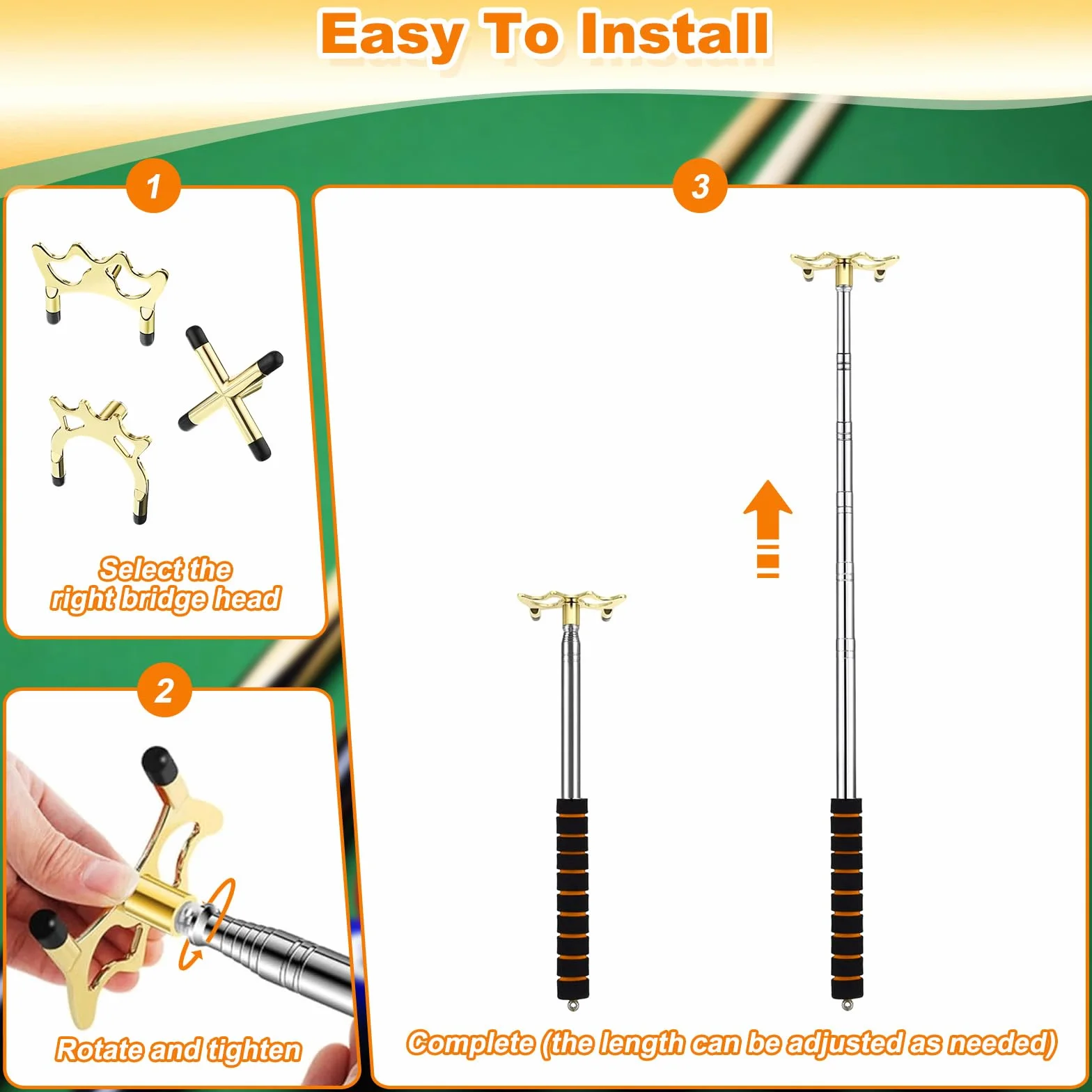 Accesorio Mesa Billar Puente Latón Extraíble 12.8~60 Pulgadas Taco Retráctil Dispositivo Auxiliar Montado Poste