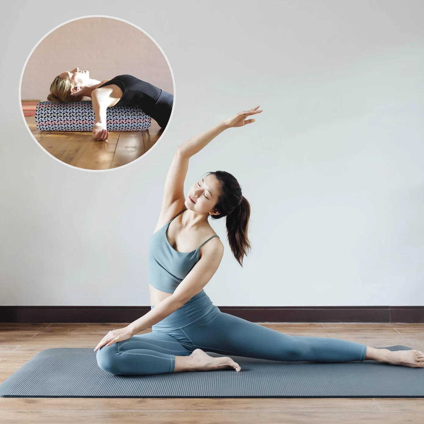 Bolster Yoga Rodillo Krishna Yin Yoga 68 x 22 cm Relleno Espelta Orgánica Cubierta Algodón Lavable Cojín Zafu Yoga Rodilla Rulo Pilates