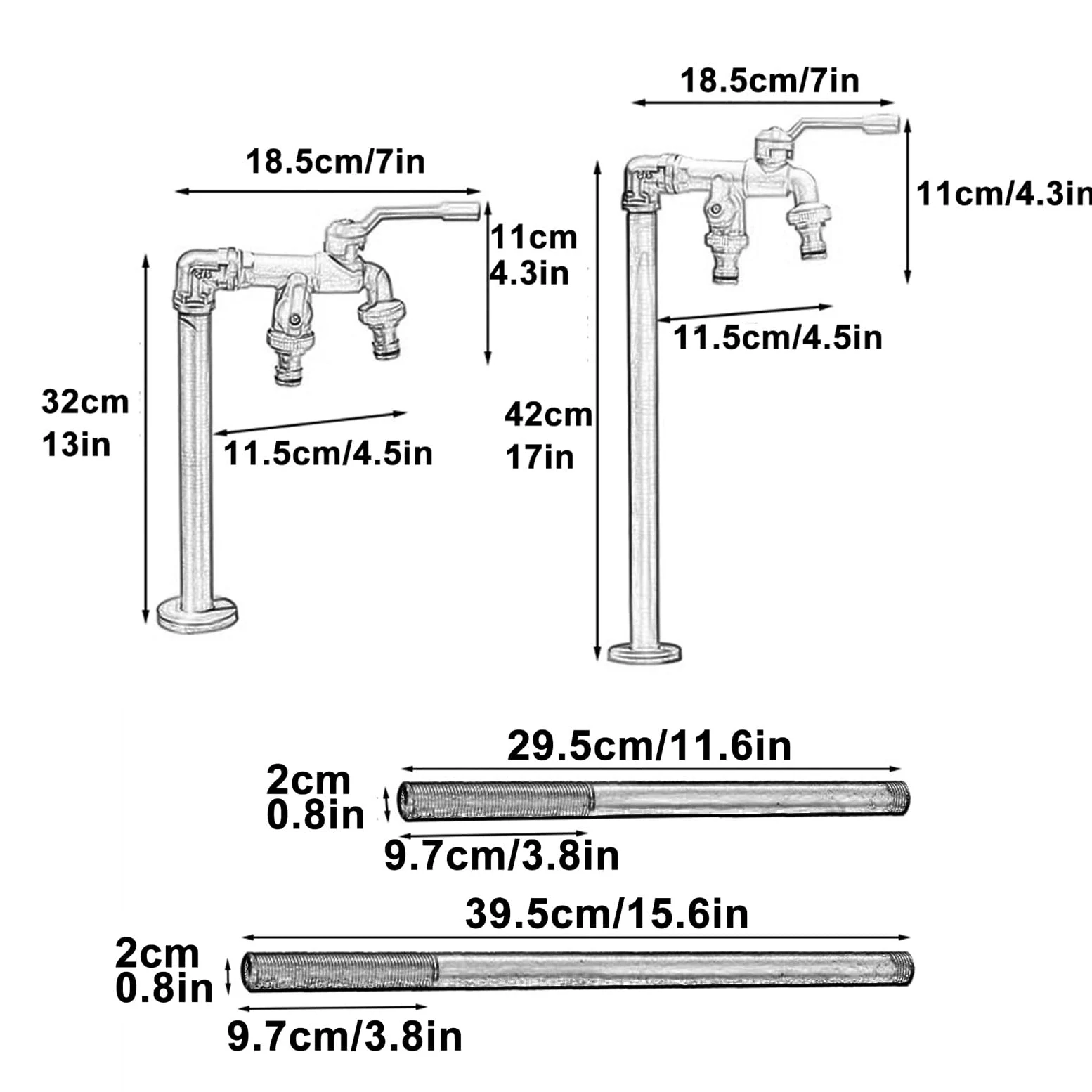 Columna de agua de jardín de cobre para exteriores con doble salida resistente a las heladas, grifo para clima frío, fuente de jardín negra (32 cm) y elegante