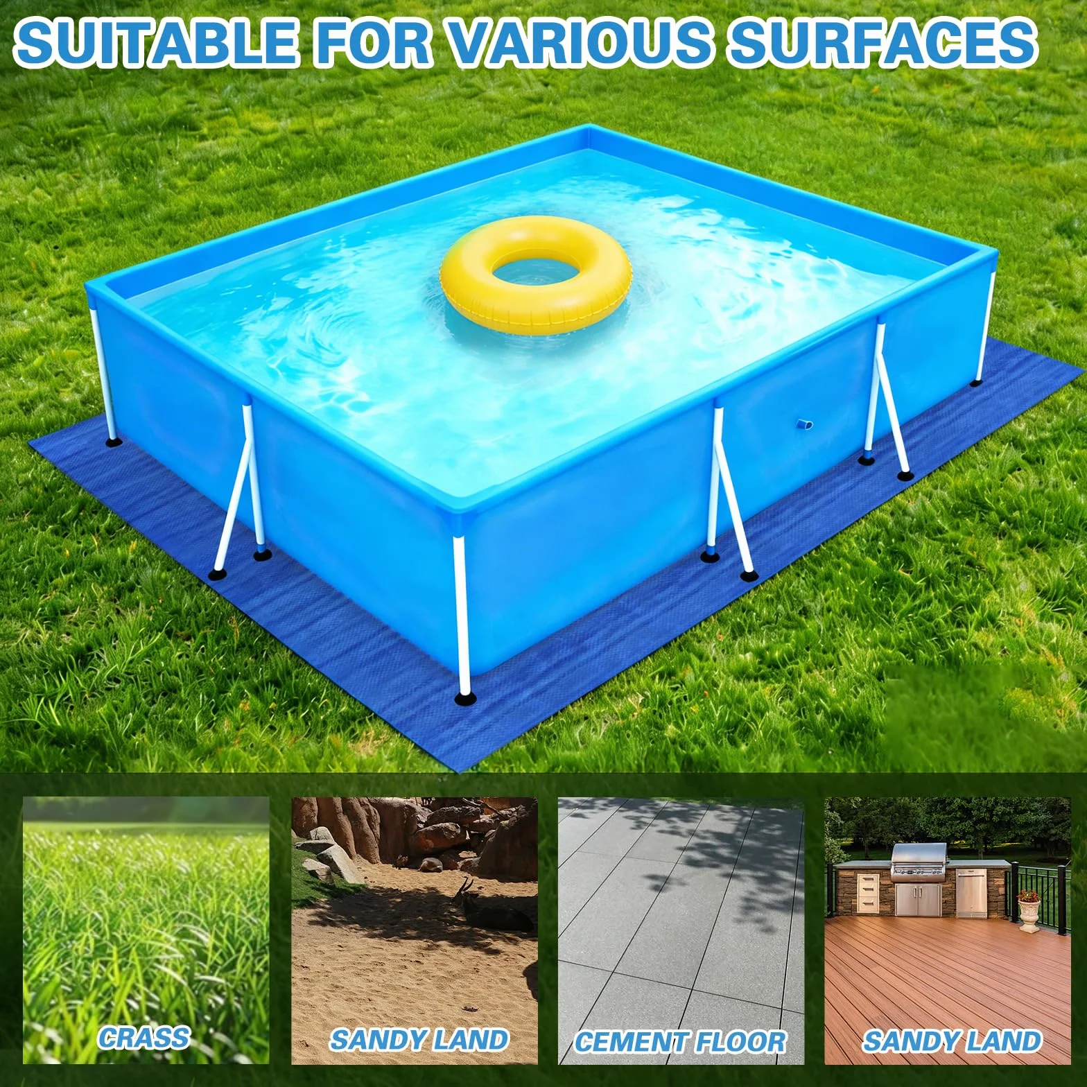 Paño para el Suelo de la Piscina, Tapiz Suelo Piscina, Alfombra de Protección Azul, Impermeable, Resistente, para Piscinas Hinchables y Piscinas sobre el Suelo (300 x 200 cm)
