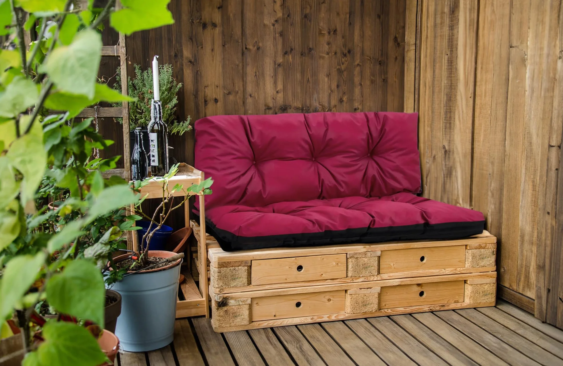 Amazinggirl Cojines para palets Exterior 120x80 cm - Cojín por Palet o Cojin jardín por Banco terraza balcón y Patio Almohada para Asiento en Jardin 120 x 80 Burdeos