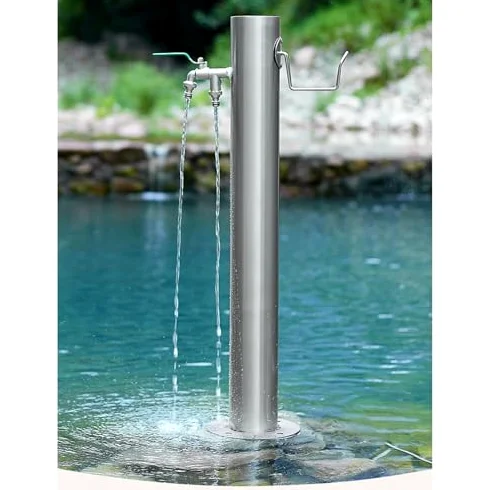 Grifo de agua de acero inoxidable para exteriores con soporte de manguera, grifo de jardín independiente para uso en patio y patio