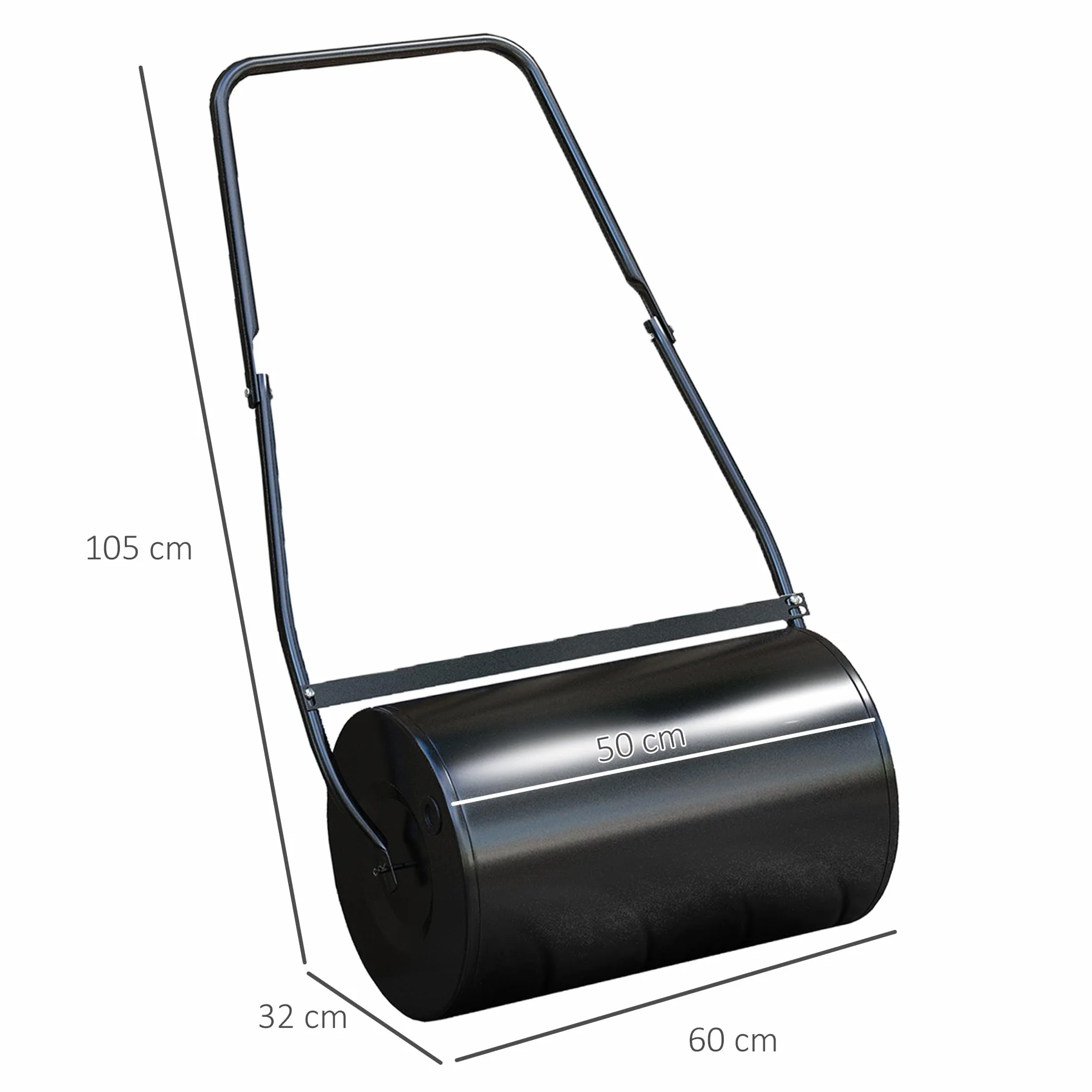 DURHAND Rodillo de Césped de Jardín Apisonadora de Césped de Acero 38L Llena de Agua o Arena Medida de Rodillo Φ50x32cm Asa Desmontable