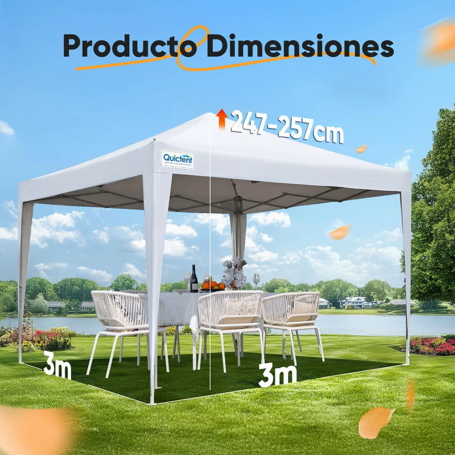 Quictent Carpa Plegable 3x3m Gazebo con Paredes Laterales Extraíbles, Refugio para Eventos de Altura Ajustable, Tienda Portátil para Fiesta de Jardín y Camping, Blanco | Carpa de jardín con paredes laterales, protección UV 50+, bolsa de transporte, marco