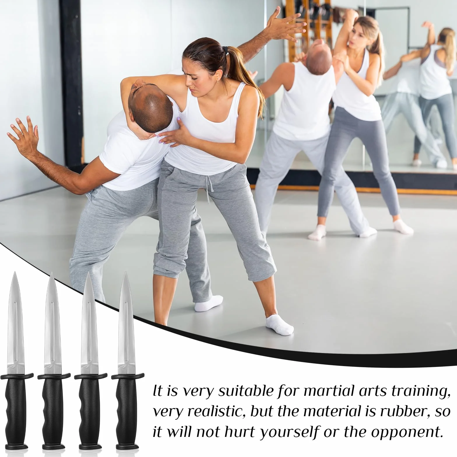 Aoriher 4 Cuchillos de Goma de Entrenamiento de Artes Marciales Arma Falso Negro y Plata