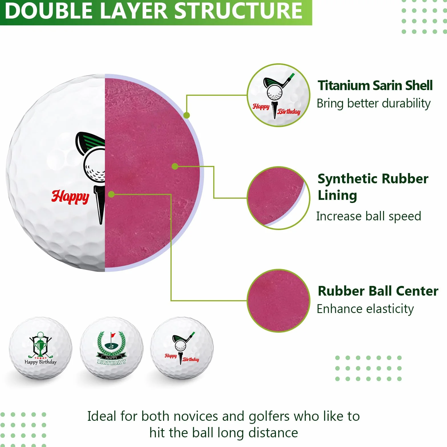 Threan 3 Piezas Juego de Regalo Pelota de Golf para Hombres Papás Tamaño Estándar