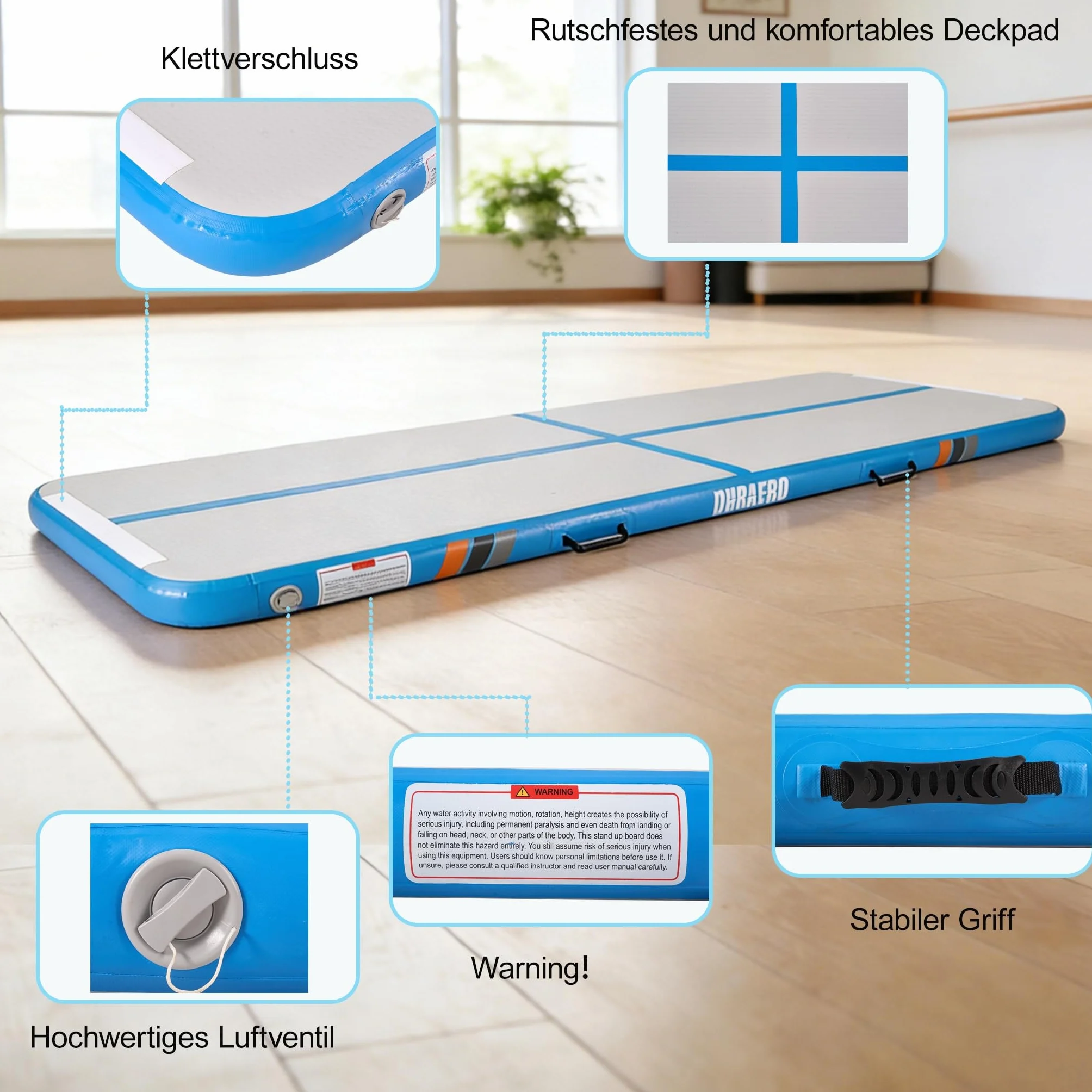Esterilla de gimnasia inflable rectangular 3m 4m 10cm grosor con bomba para acrobacias yoga entrenamiento