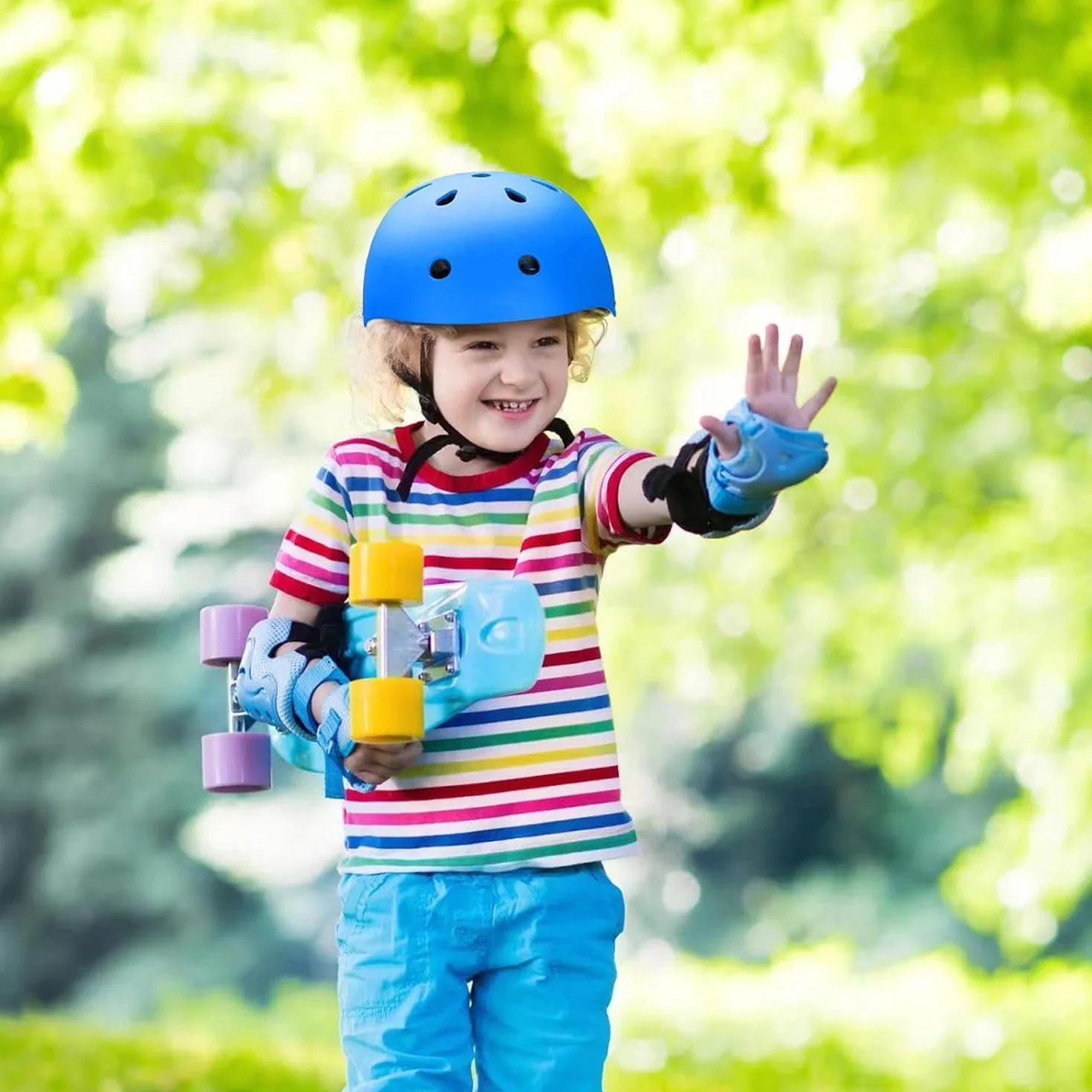 Juego de rodilleras y coderas para niños con casco, protección para monopatín y bicicleta