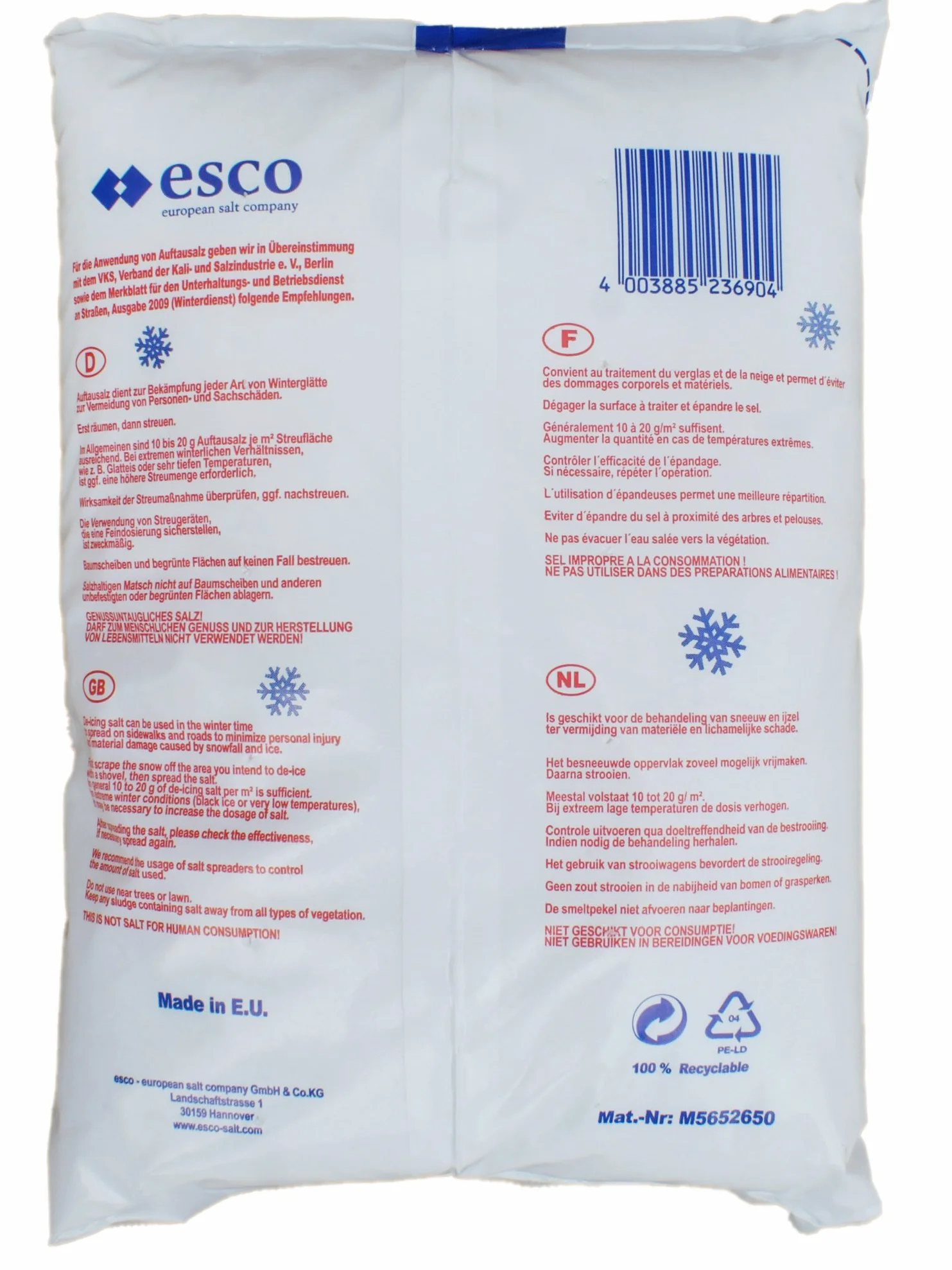 Esco - Sal para deshielo (4 x 3 kg)