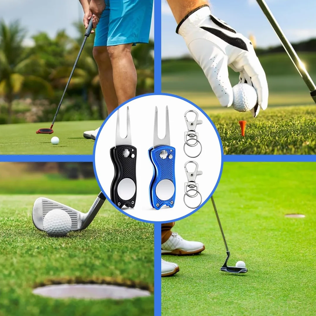 Herramienta Multifunción para Golf, 4 piezas, Arreglapiques Plegable, Acero Inoxidable