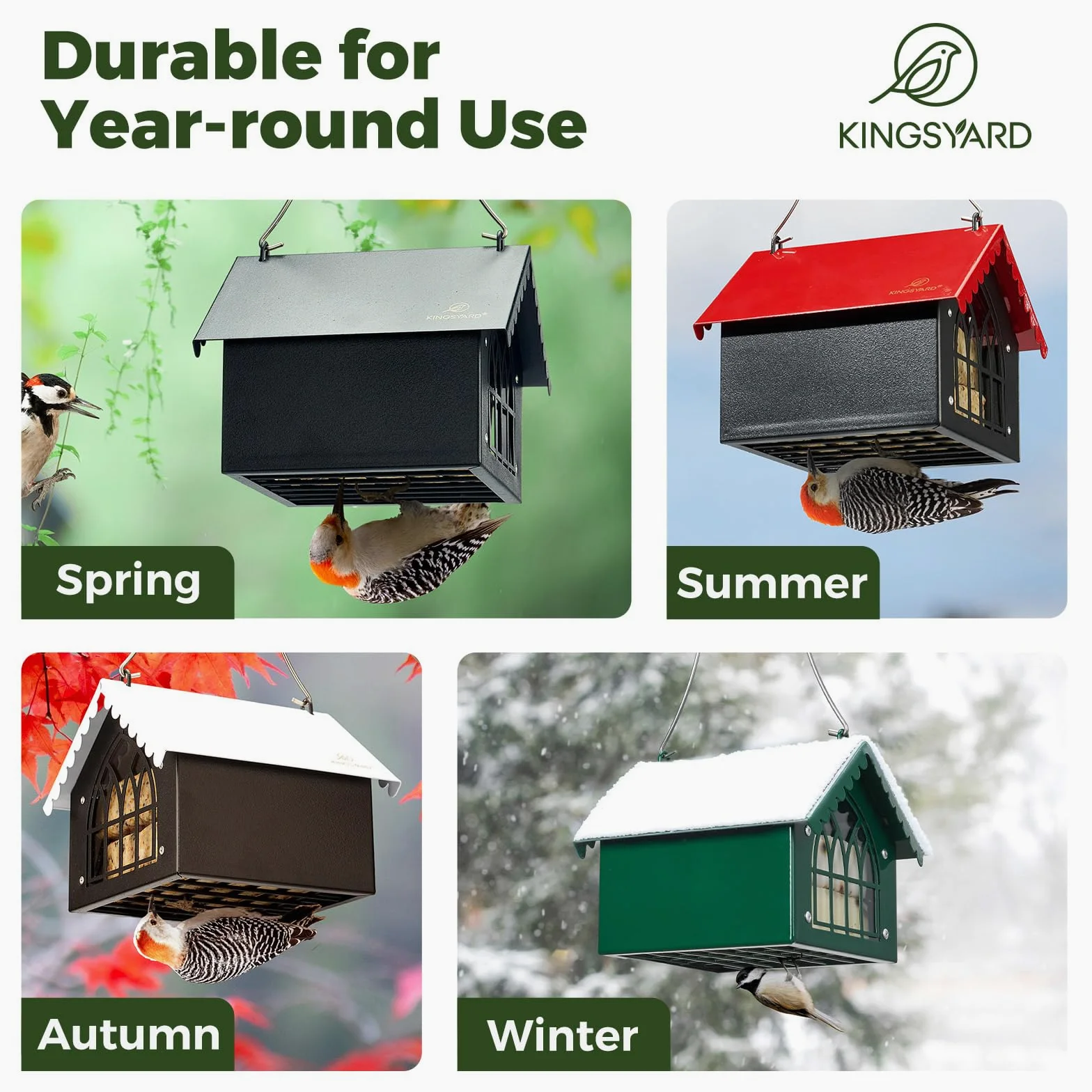 Kingsyard Comedero doble de sebo para pájaros con techo resistente a la intemperie, todo de metal, comederos de sebo boca abajo para colgar al aire libre, ideal para pájaros carpinteros, gallinero,