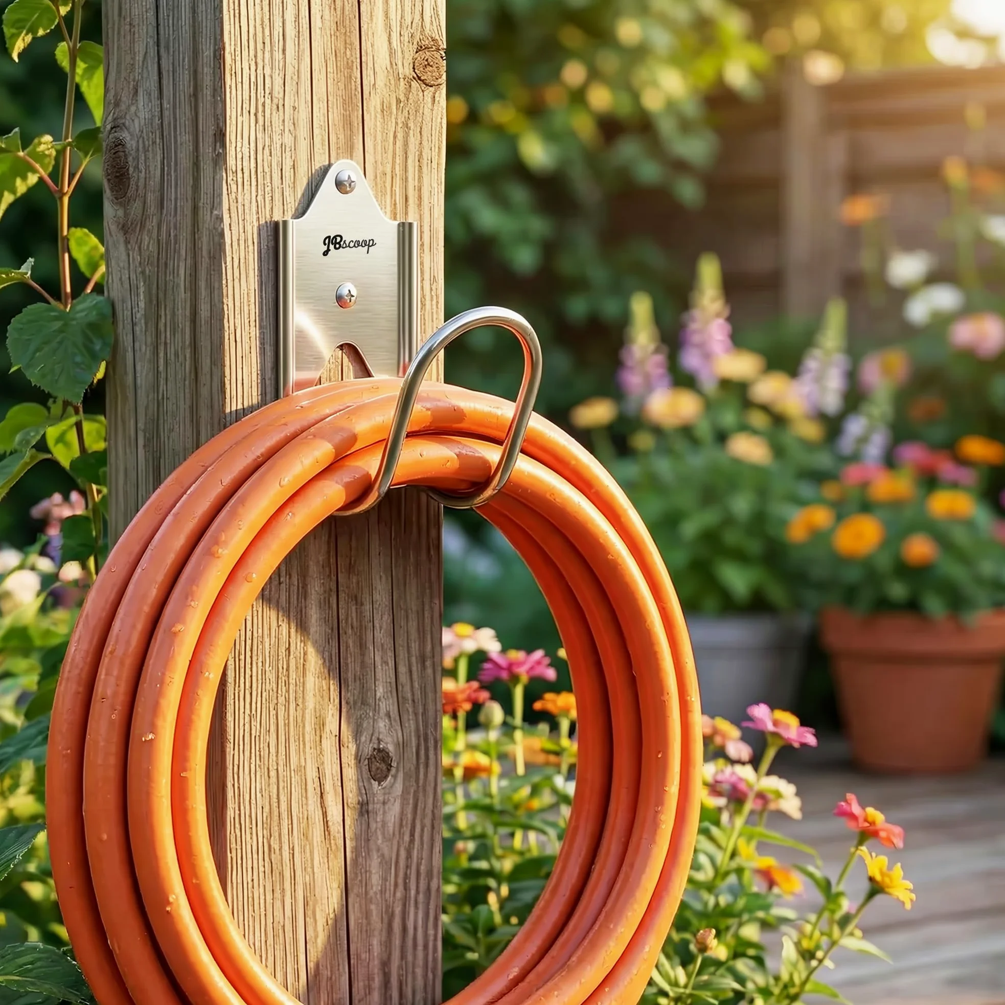 JBscoop Colgador de manguera de jardín de acero inoxidable (juego de 2), para soporte de manguera de jardín, soporte de pared sin óxido, soporte de manguera de montaje en pared resistente