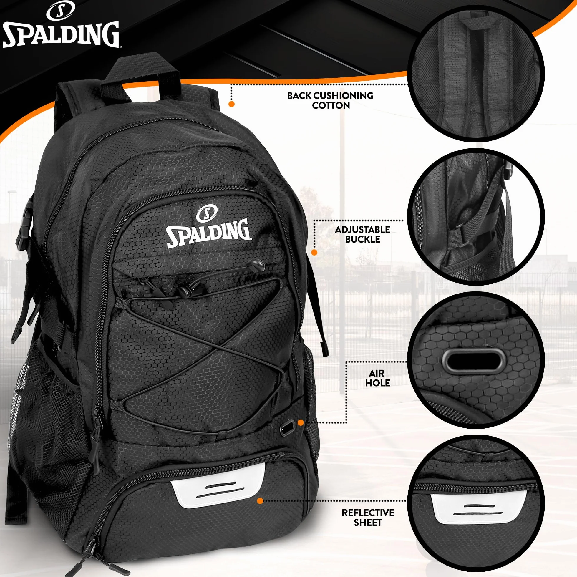 Spalding Mochila de Baloncesto Negra Compartimento Zapatos Pelota
