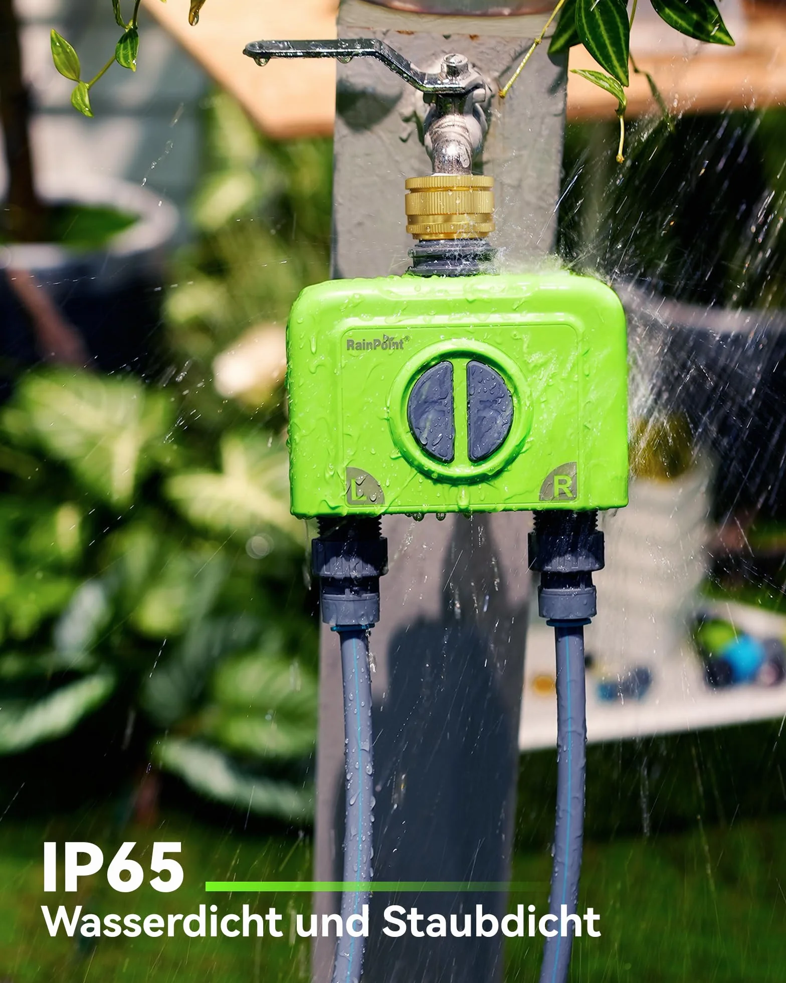RAINPOINT Programador Riego WiFi 2 Salidas, Puerta Enlace Ethernet y Entrada de Latón, Riego Automatico para Jardín Via App/Voz Control, Riego Basado Clima, Retraso por Lluvia/Manual, 2x6 Horarios