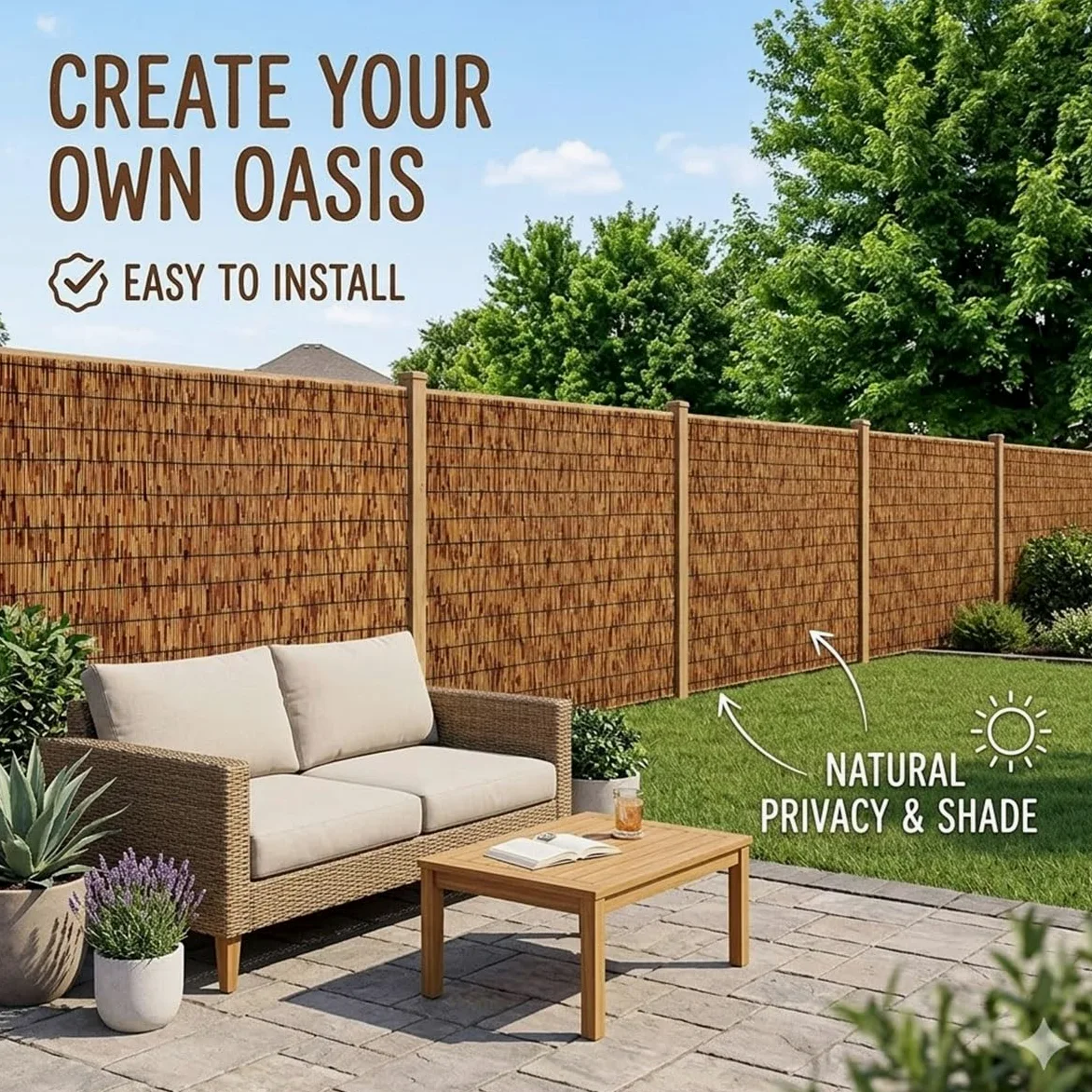 Rollo Cañizo Ocultación Exterior de Caña Natural y Bambú 1.2x5m, Valla Jardín Exterior, Cerramiento Terraza, Pantalla Privacidad, Resistente(Marrón,1.20mx5.0mx3pack)