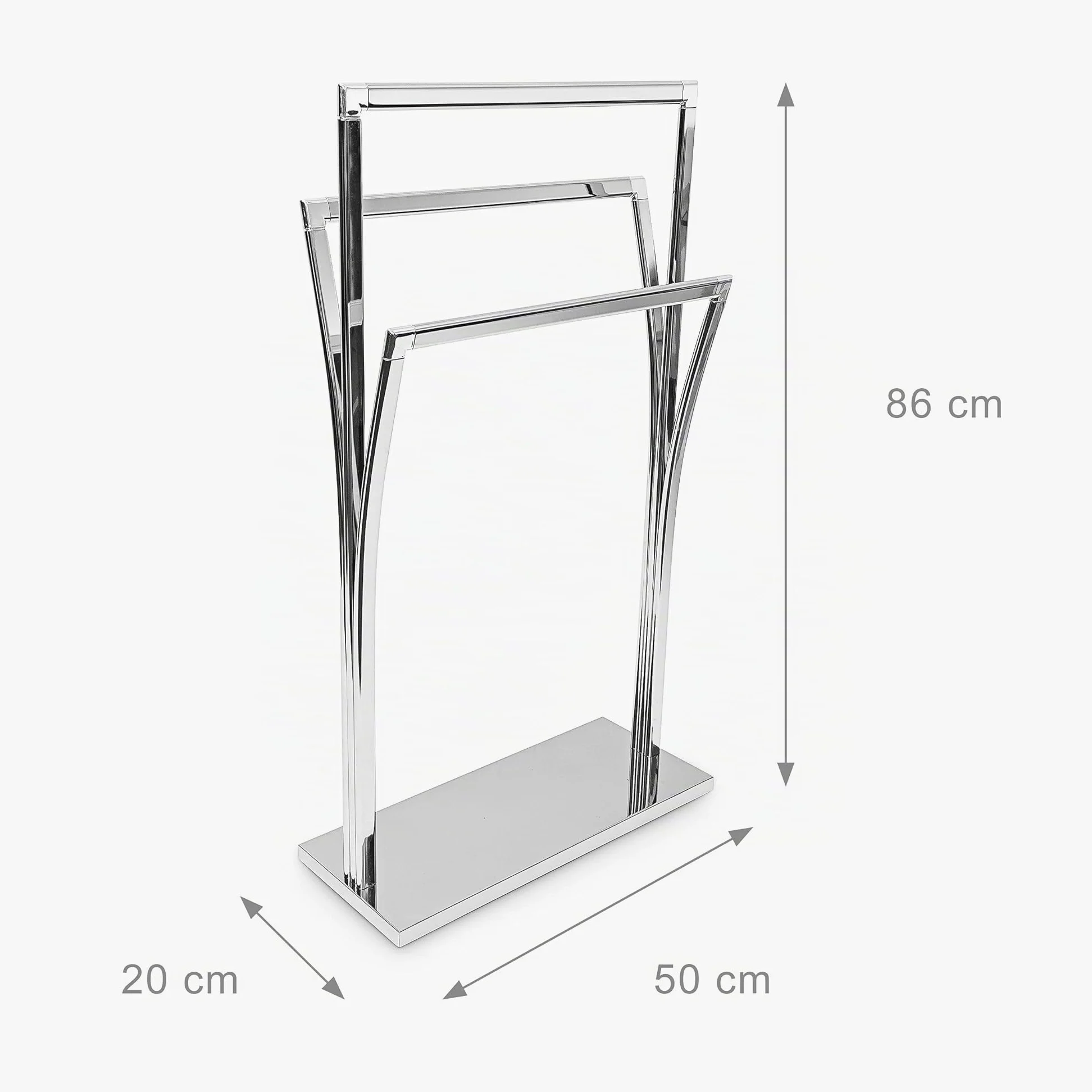 Relaxdays, Toallero de Pie Acero Inoxidable, Curvado, 3 Barras, 86 x 50 x 20 cm, Soporte para Toallas, Baño, Plateado