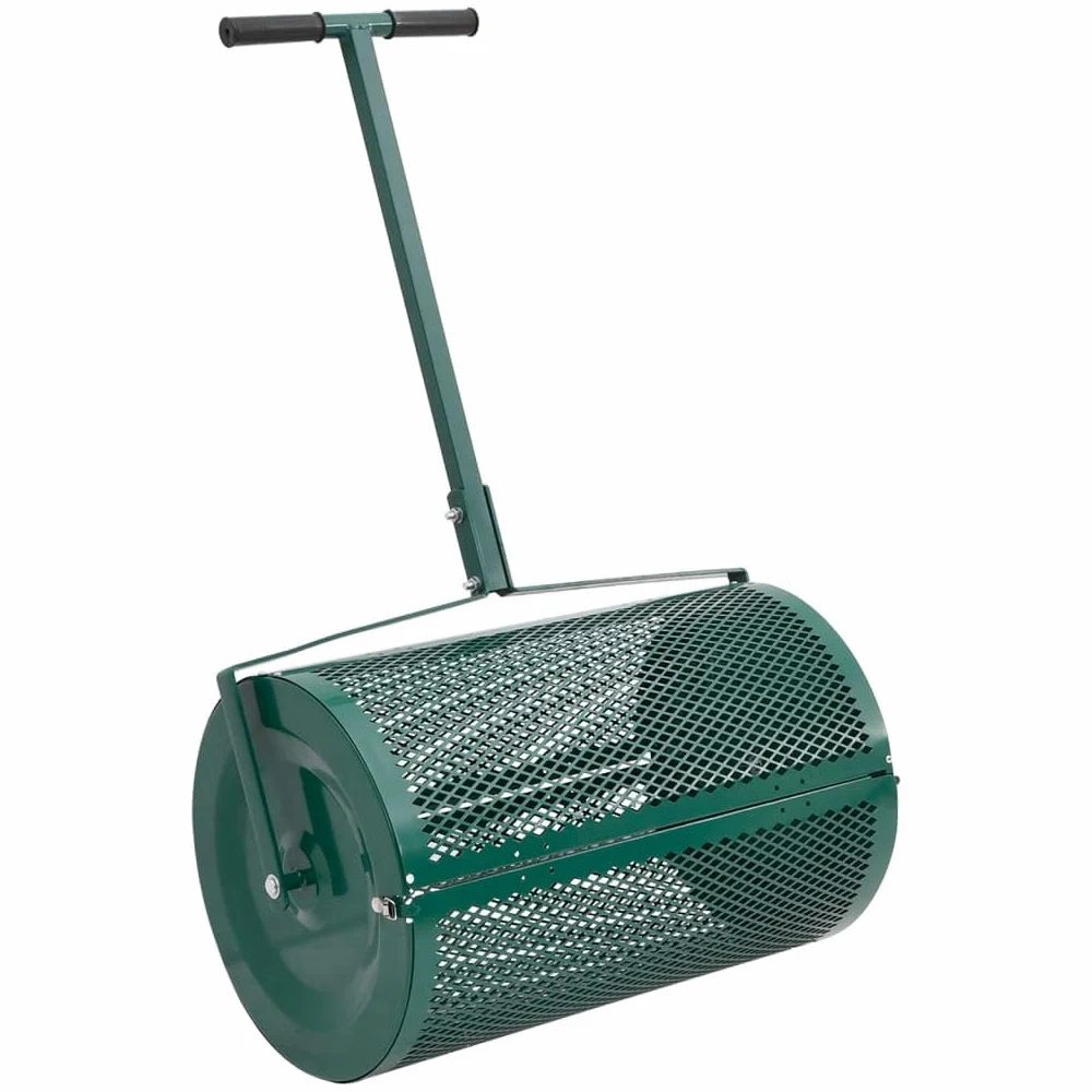 Esparcidor de compostaje de 75 litros, de acero, verde, diámetro de 40 x 60 cm, para compostaje y cuidado de jardines, distribución uniforme de tierra, humus, mantillo, hojas, césped y
