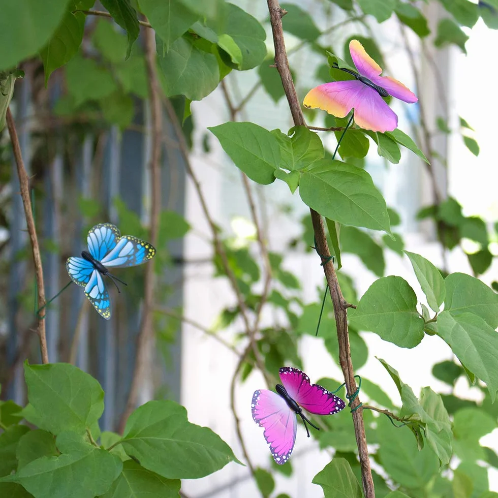 SNAILGARDEN Juego de 60 Estacas de Mariposas de Jardín, Mariposas, Libélulas, Adornos de Mariquita en Palos, para Decoración de Patio, Fiesta, Césped