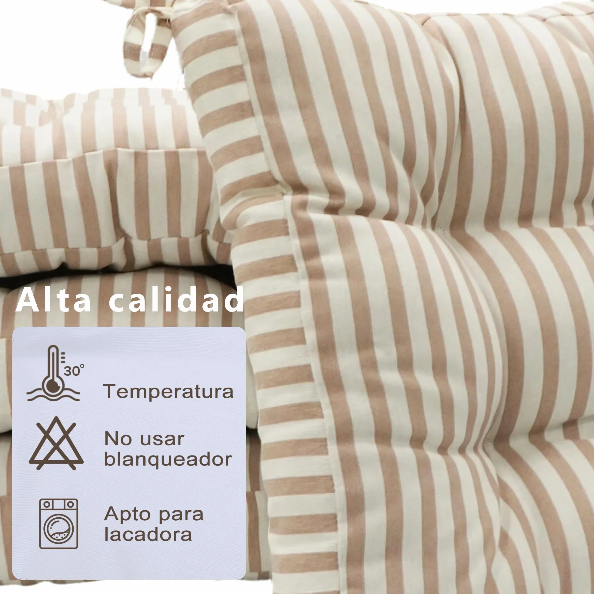 Viste tu hogar Pack 4 Cojines para Silla, 40x40x5 CM, Efecto Tridimensional, Relleno de 100% Poliéster, Ideal para Comedor, Terraza, Salón y Restaurante, Color Raya Beige, Fabricado en España