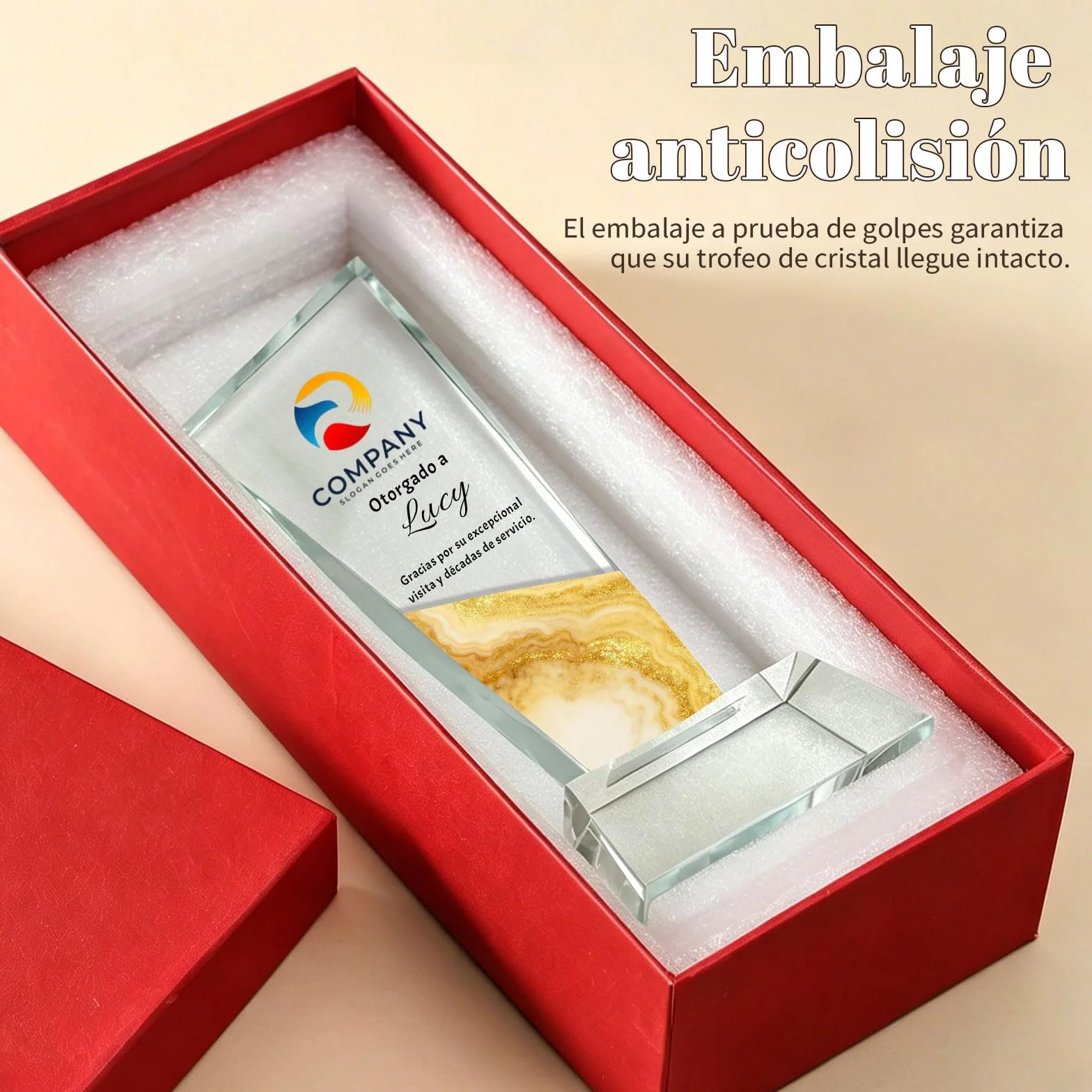 Trofeo Personalizado de Cristal K9 con Foto y Texto, Reconocimiento para Empresas