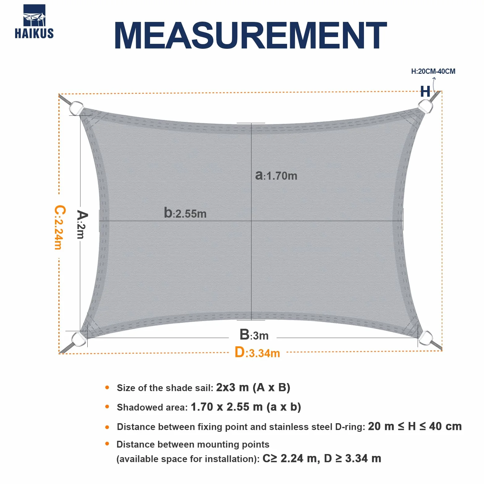 HAIKUS Toldo Vela de Sombra Impermeable Rectangular 2x3m Protección UV PES, Toldos para Patio Exterior Jardín Terraza - Crema