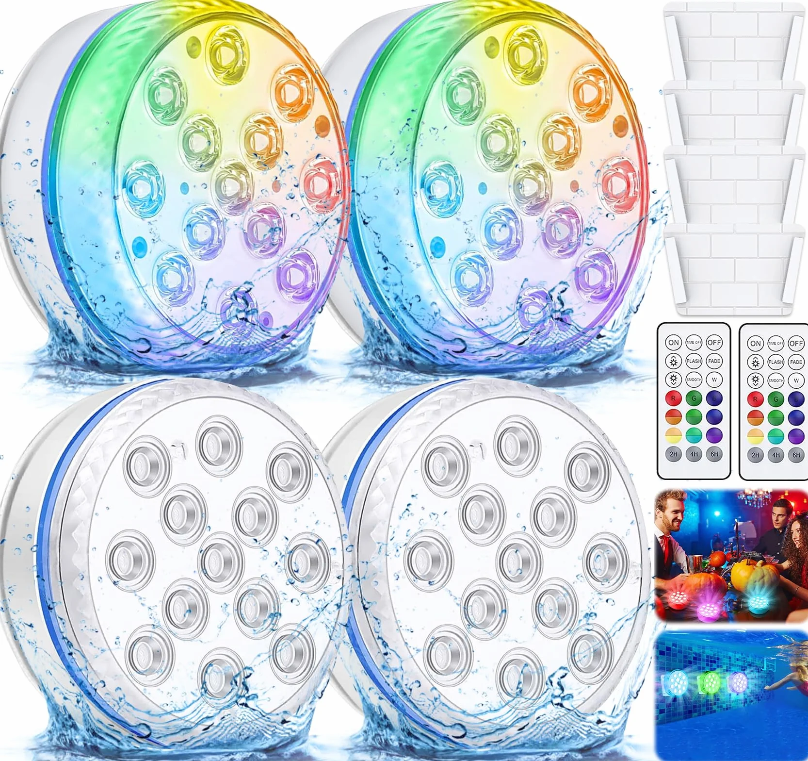 4PCS Luces piscina Sumergibles LED,focos piscinas led Luces led piscina IP68 Impermeables,Control Remoto,Luz Piscina Luz de Iluminación de Piscina Color RGB 16,acuario,Estanque,FiestaJardín