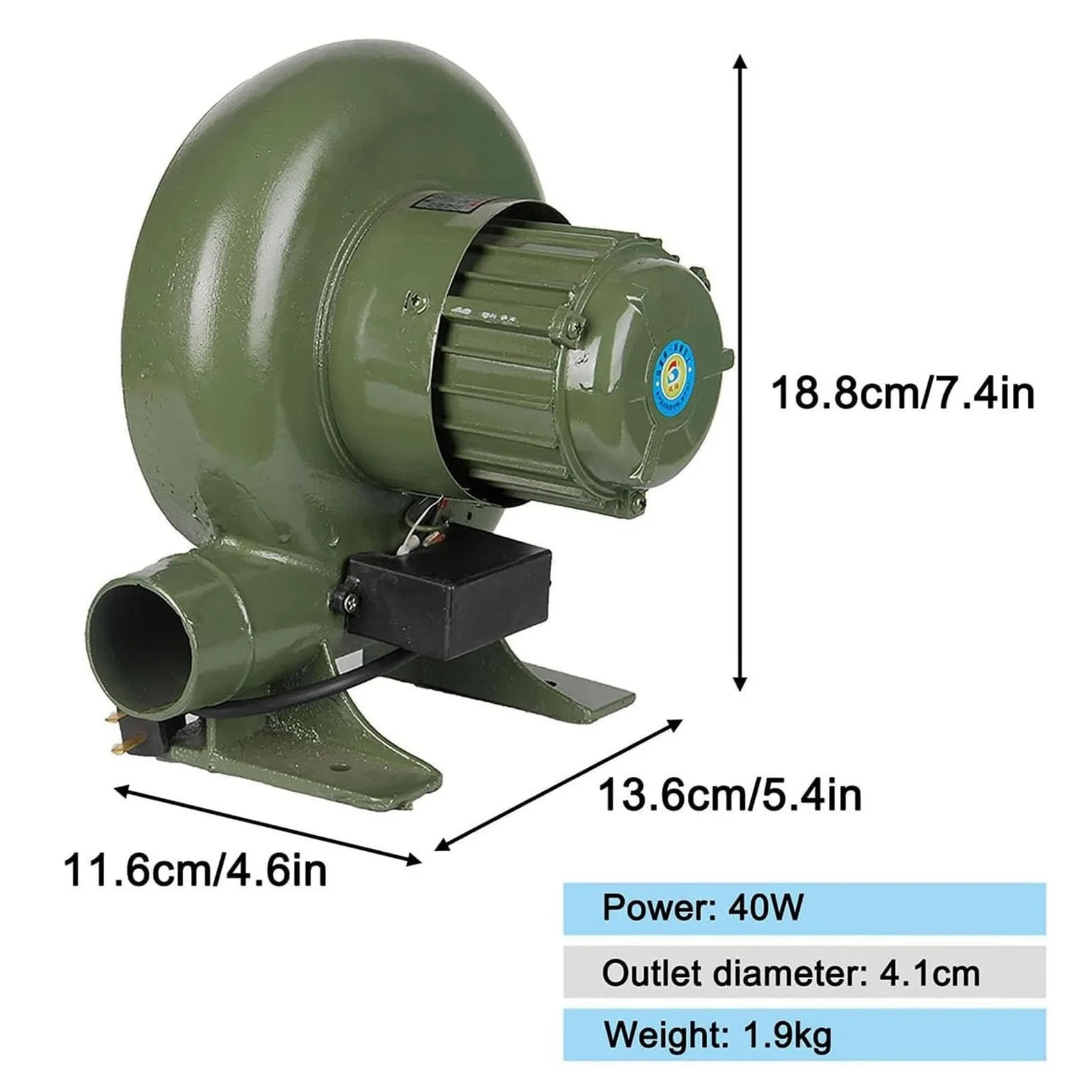 Hinchable Ventilador De Aire Eléctrico - 220V Soplador De Aire Eléctrico Centrífugo, BBQ Que Cocina El Ventilador Manual, Parrilla del Encendedor del Carbón De La Fan, para Camping/Picnic(40W)